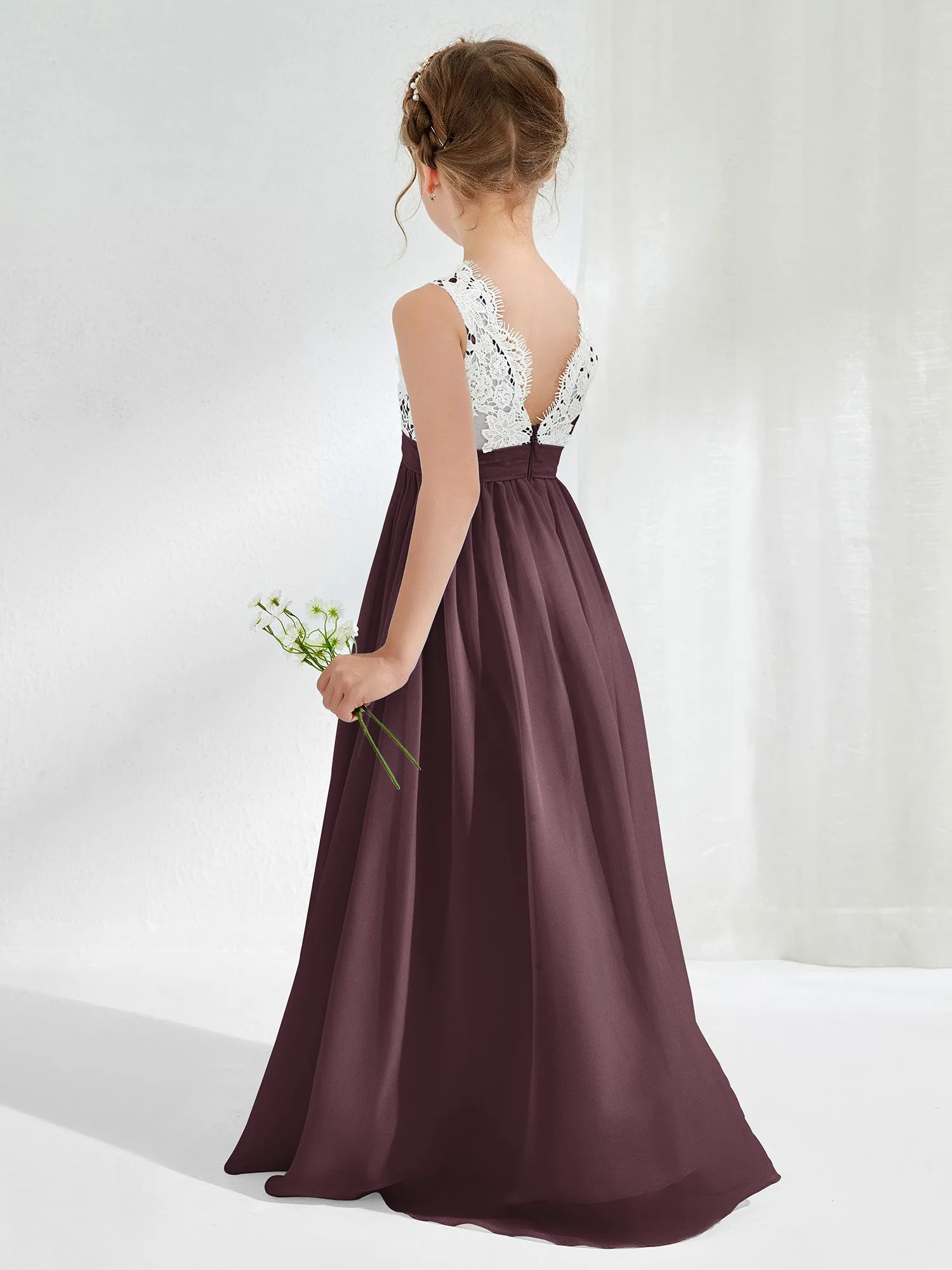 Lace Top Junior Bridesmaid Dresses Cabernet