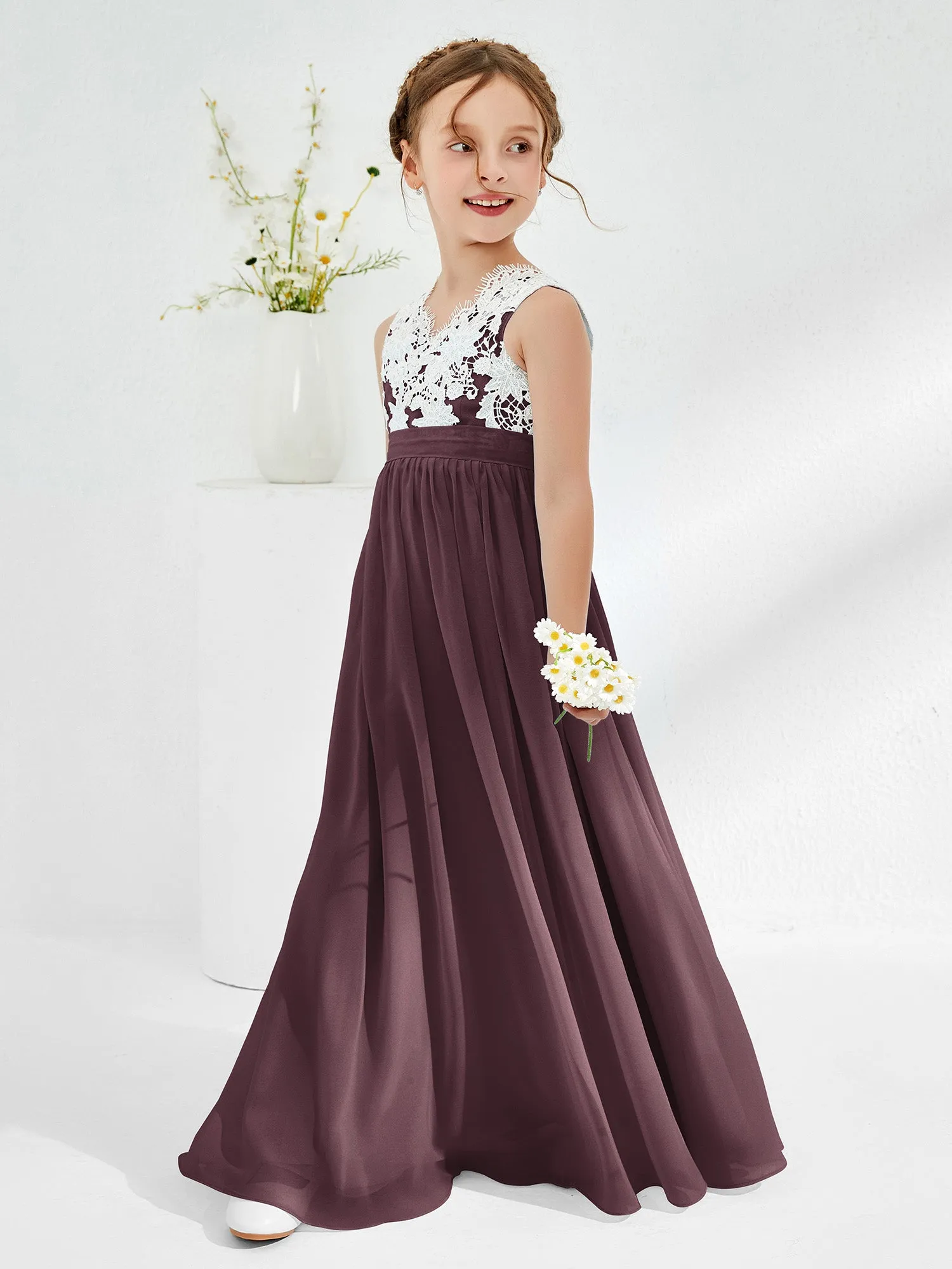 Lace Top Junior Bridesmaid Dresses Cabernet