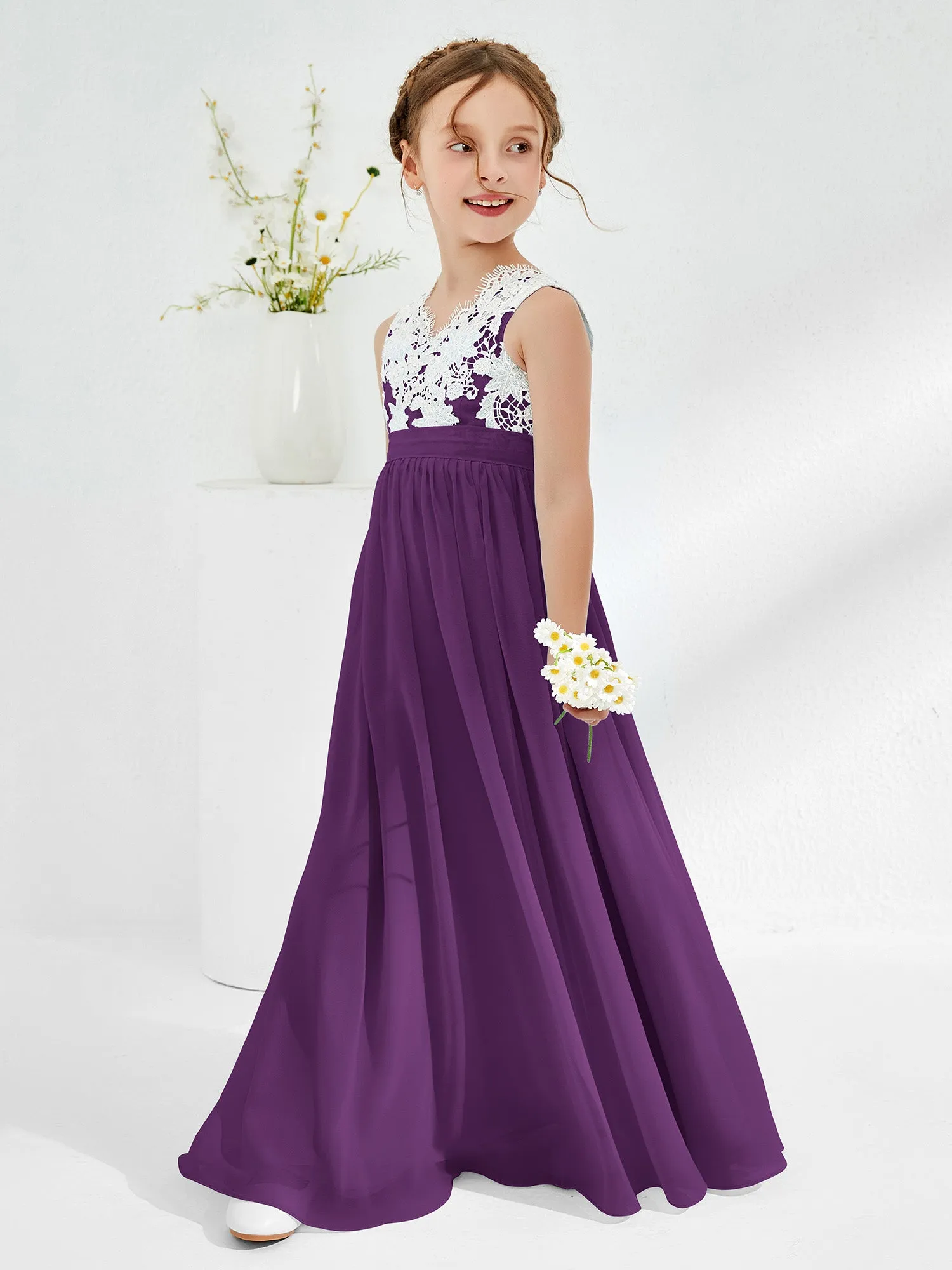 Lace Top Junior Bridesmaid Dresses Grape