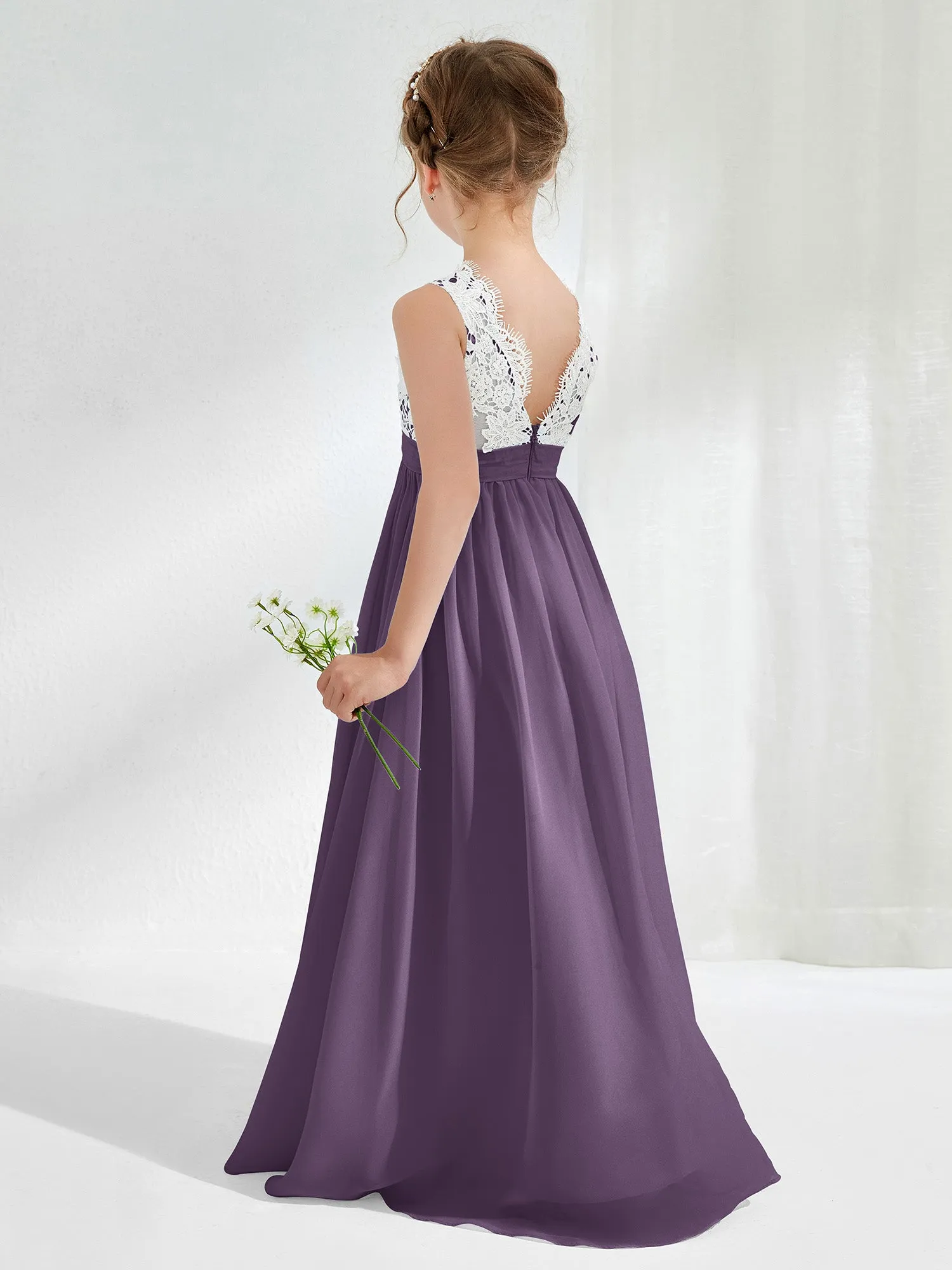 Lace Top Junior Bridesmaid Dresses Plum