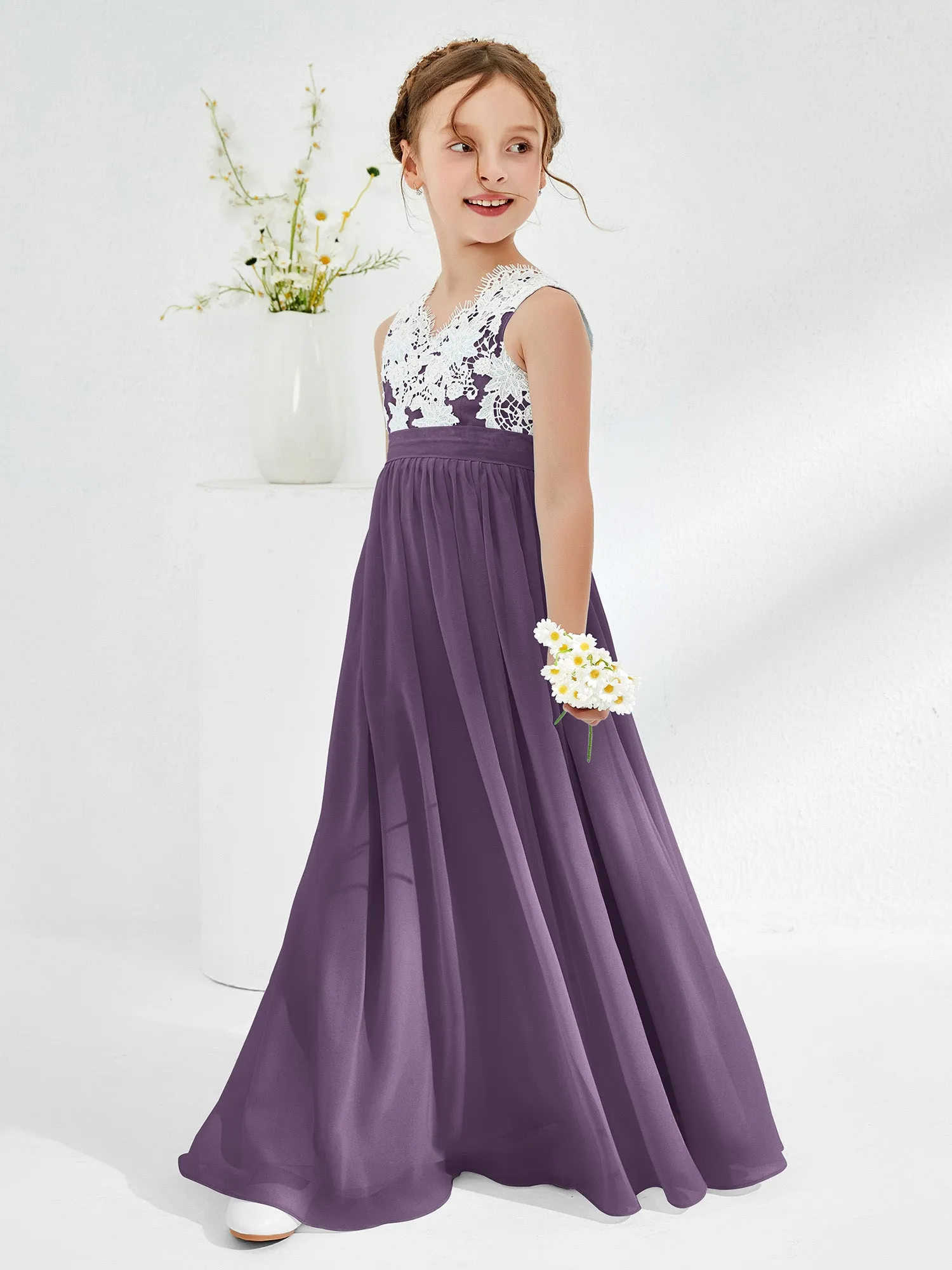 Lace Top Junior Bridesmaid Dresses Plum