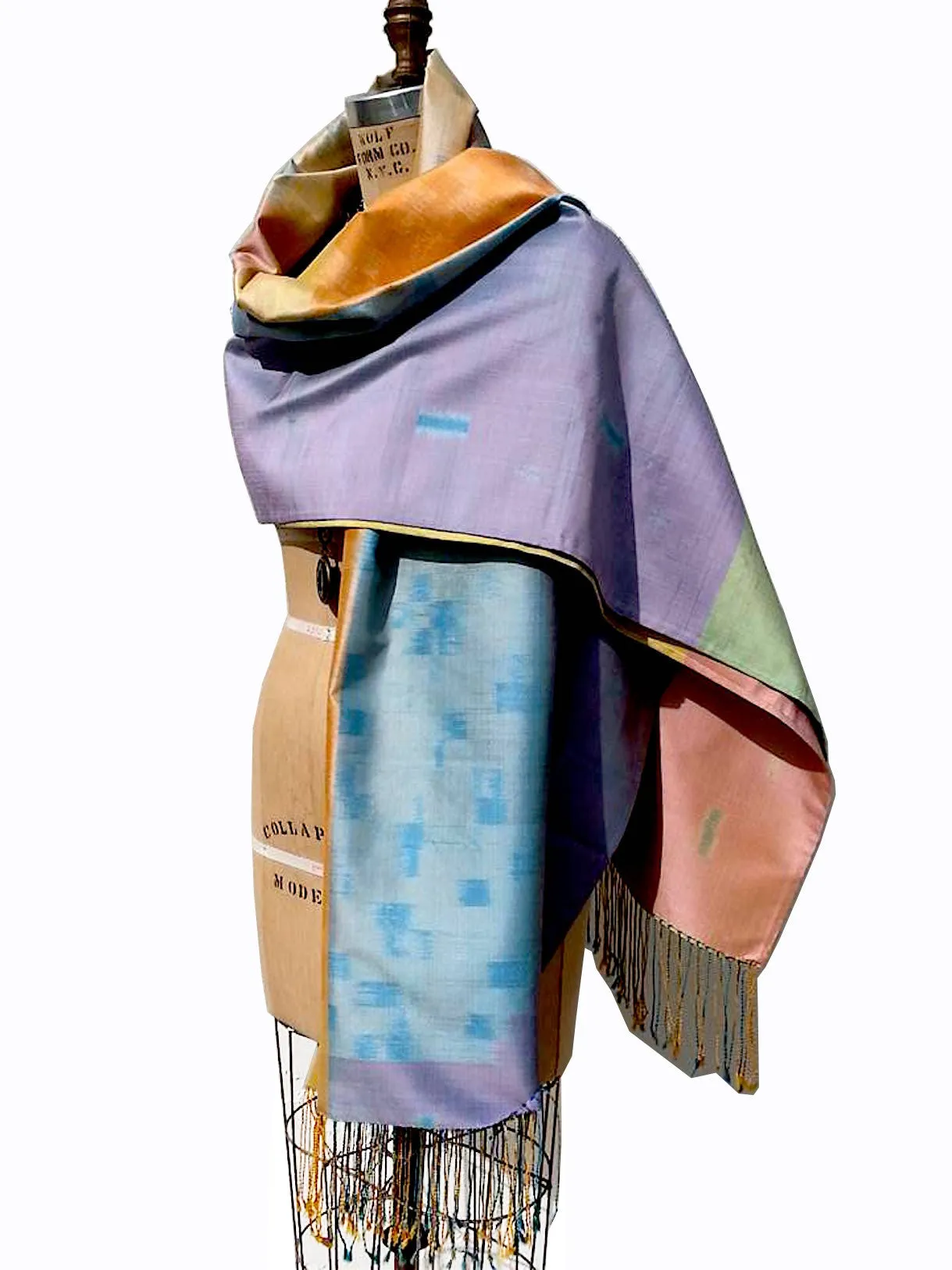 Large Silk Ikat Shawl Throw Pastel