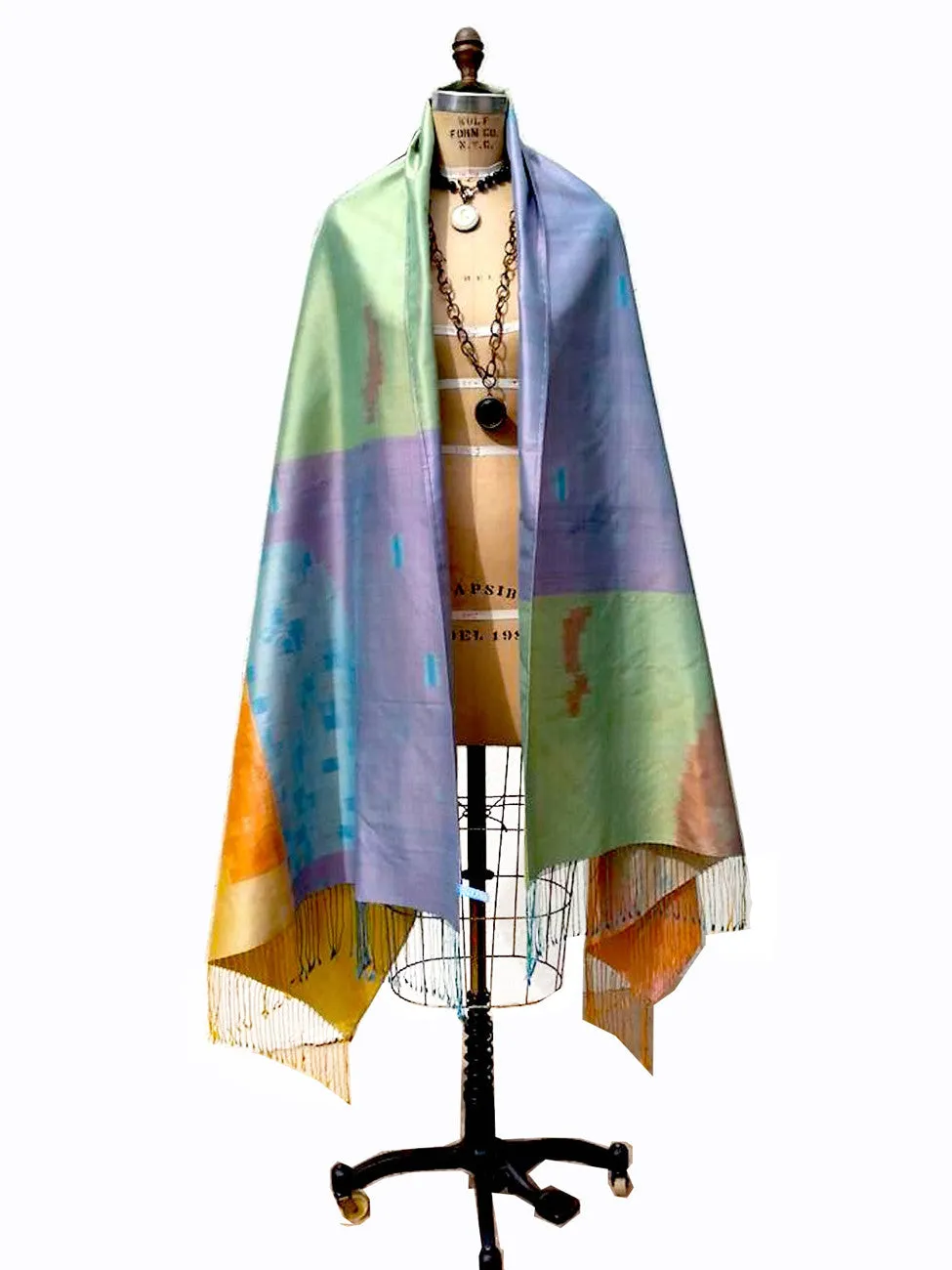 Large Silk Ikat Shawl Throw Pastel