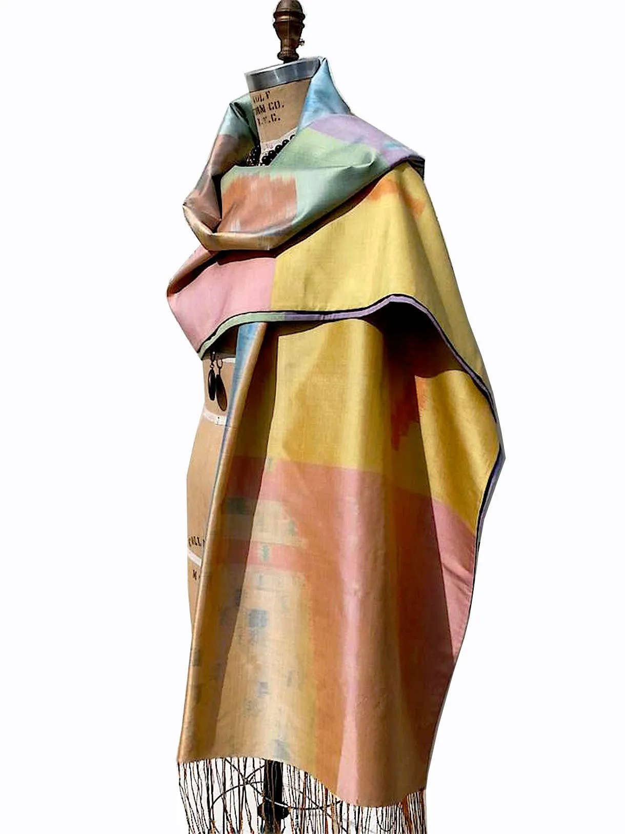 Large Silk Ikat Shawl Throw Pastel