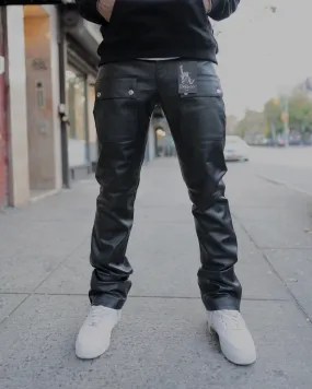 LEATHER PANTS- BLACK STACKED