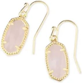 Lee Gold Drop Earrings in Rose Quartz