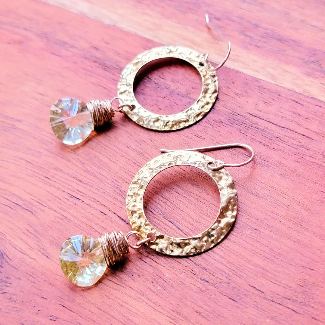 Lemon Quartz Gold Circle Earrings