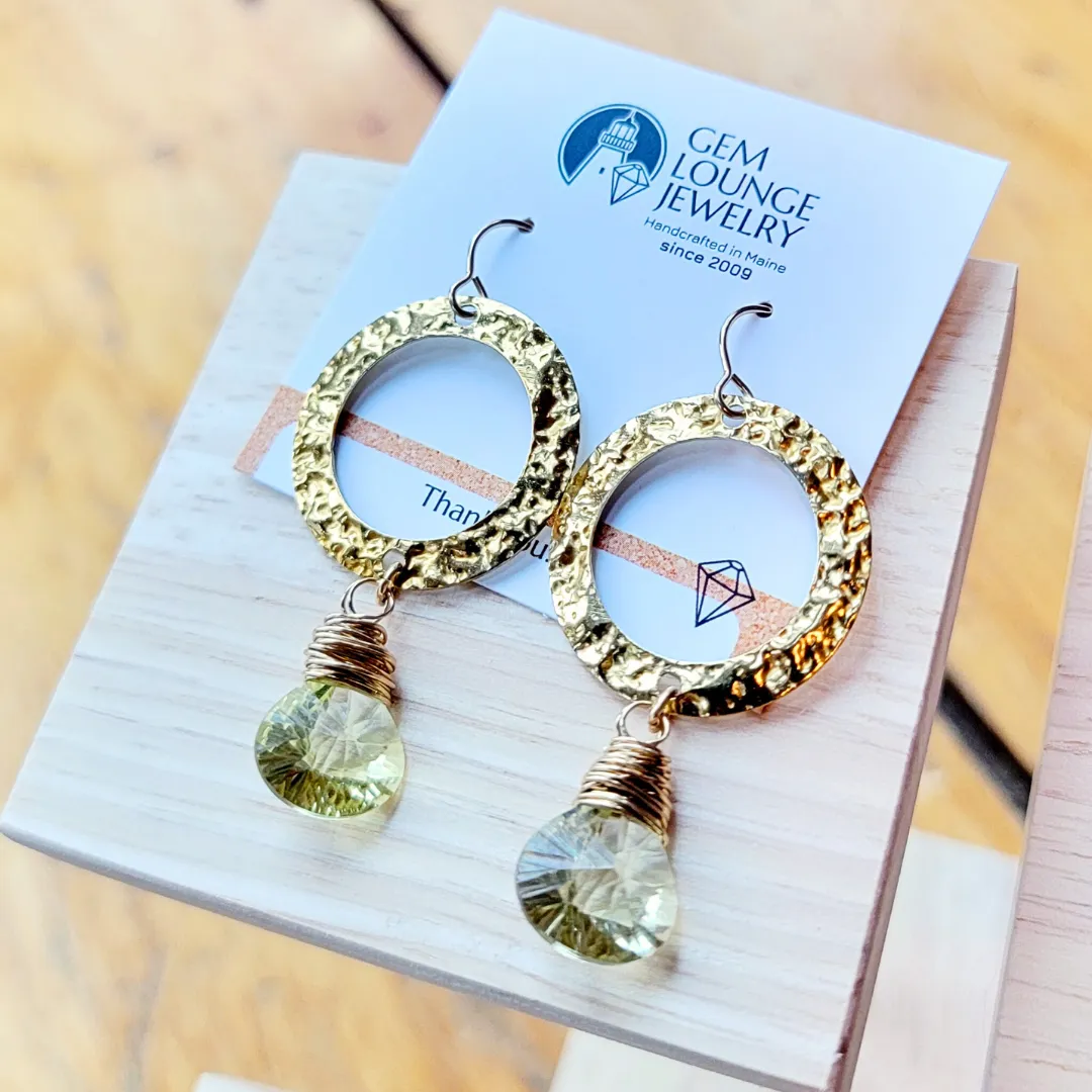 Lemon Quartz Gold Circle Earrings