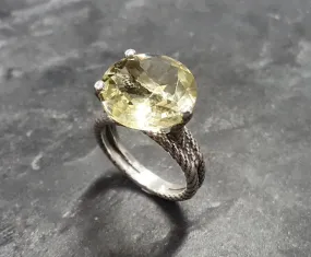 Lemon Quartz Ring - Large Yellow Ring - Triple Rope Band