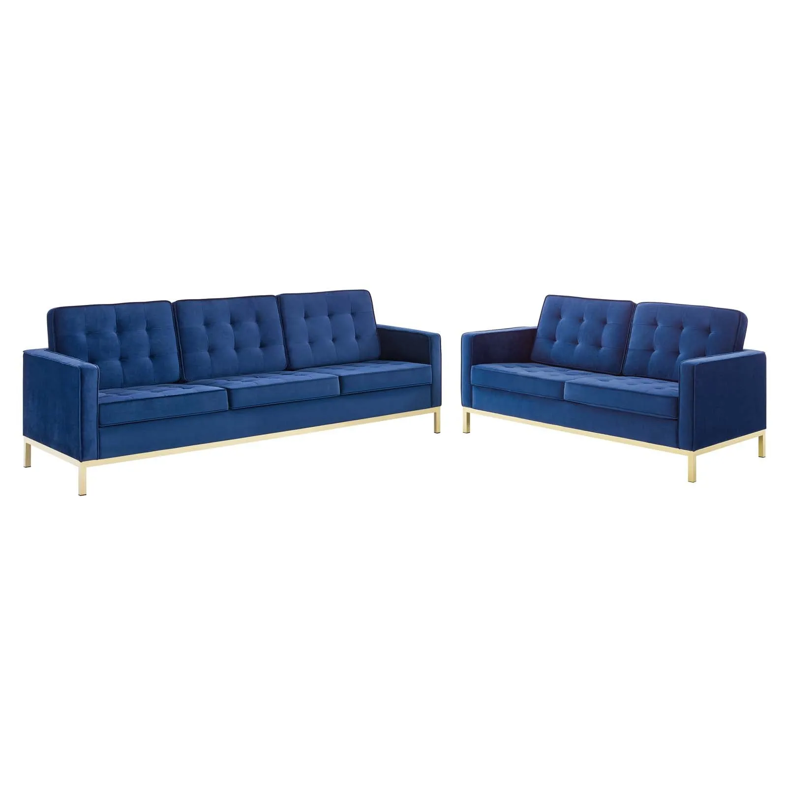 Loft Gold Stainless Steel Leg Performance Velvet Sofa and Loveseat Set