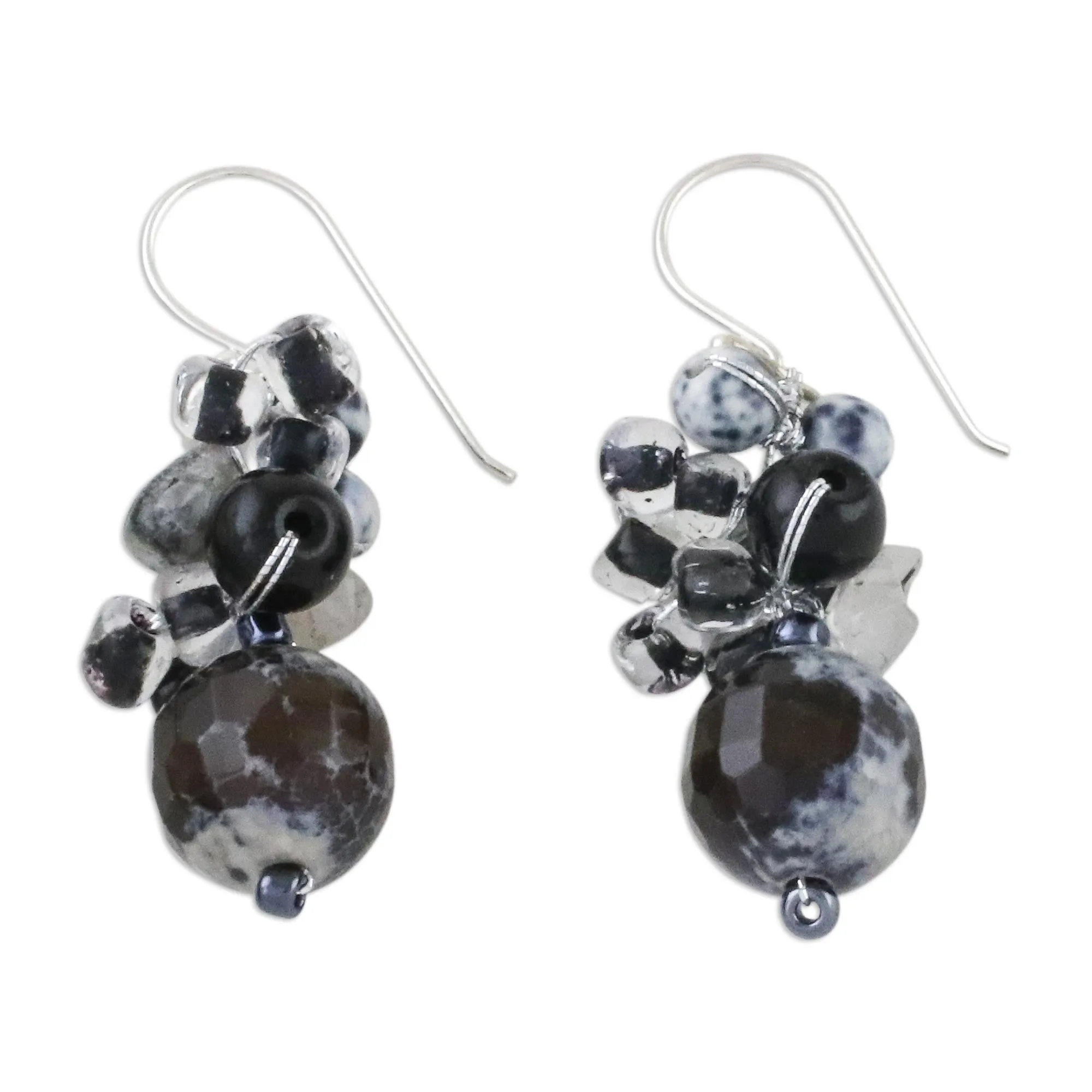 Lovely Blend in Black Quartz & Silver Cluster Earrings