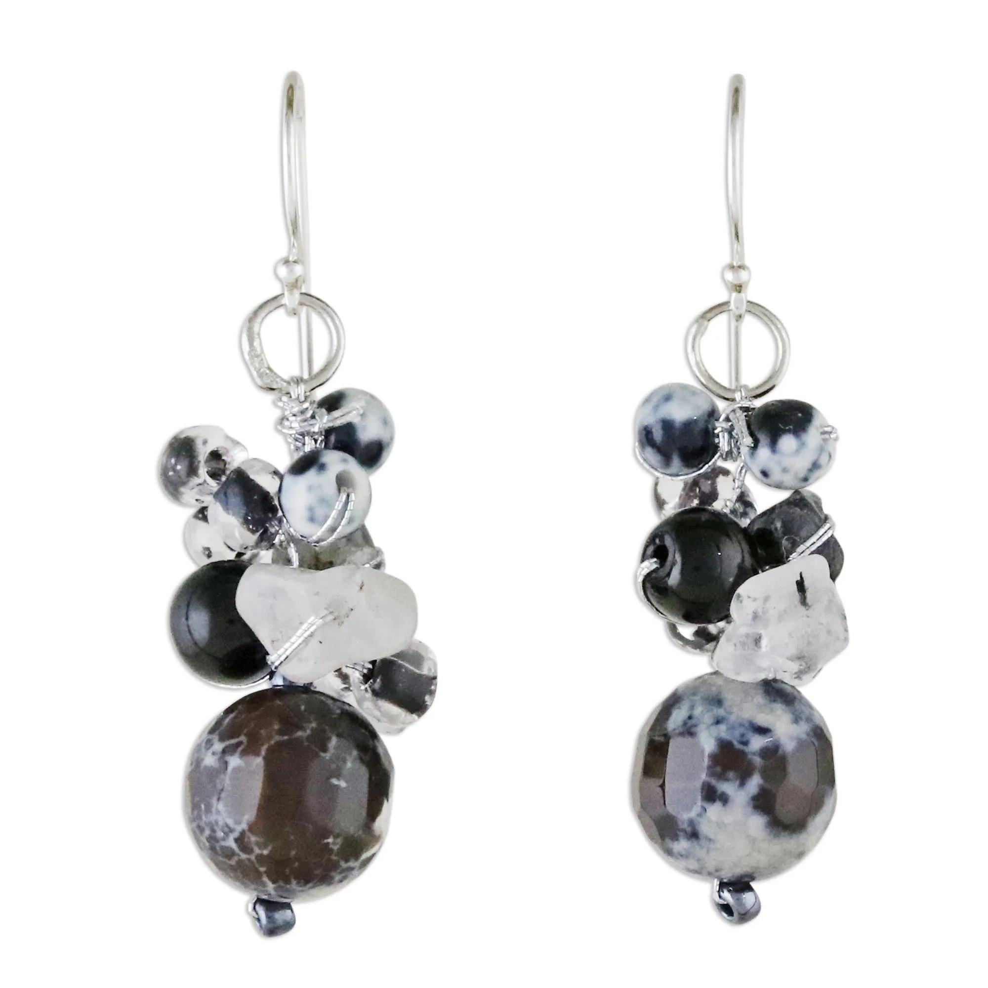 Lovely Blend in Black Quartz & Silver Cluster Earrings