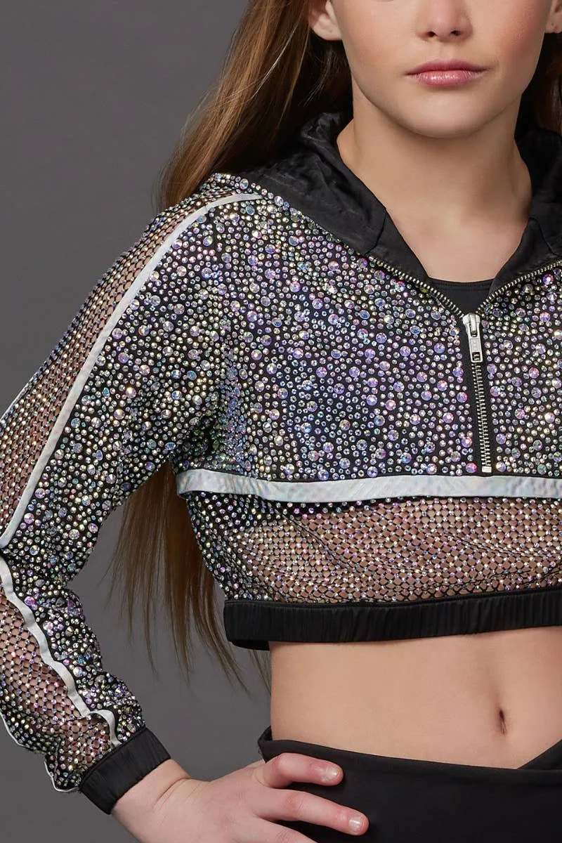 Mesh Crystal Couture Cropped Hoodie - Special Order