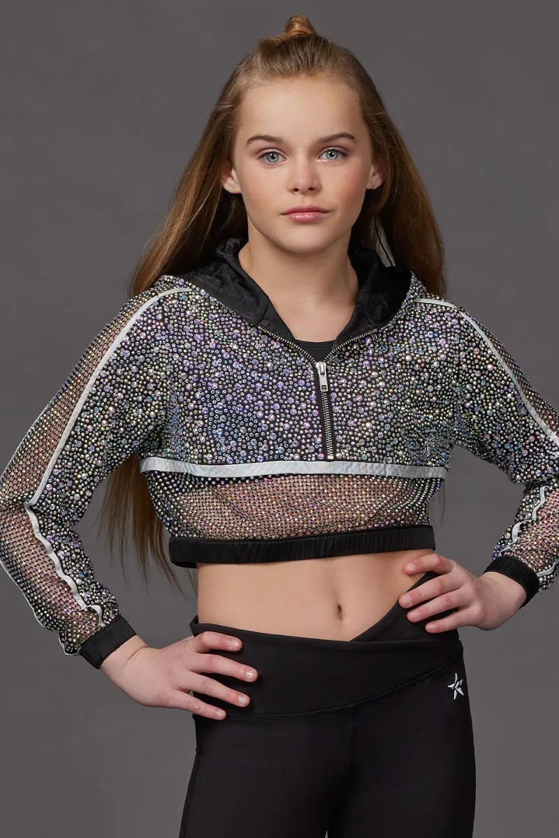 Mesh Crystal Couture Cropped Hoodie - Special Order