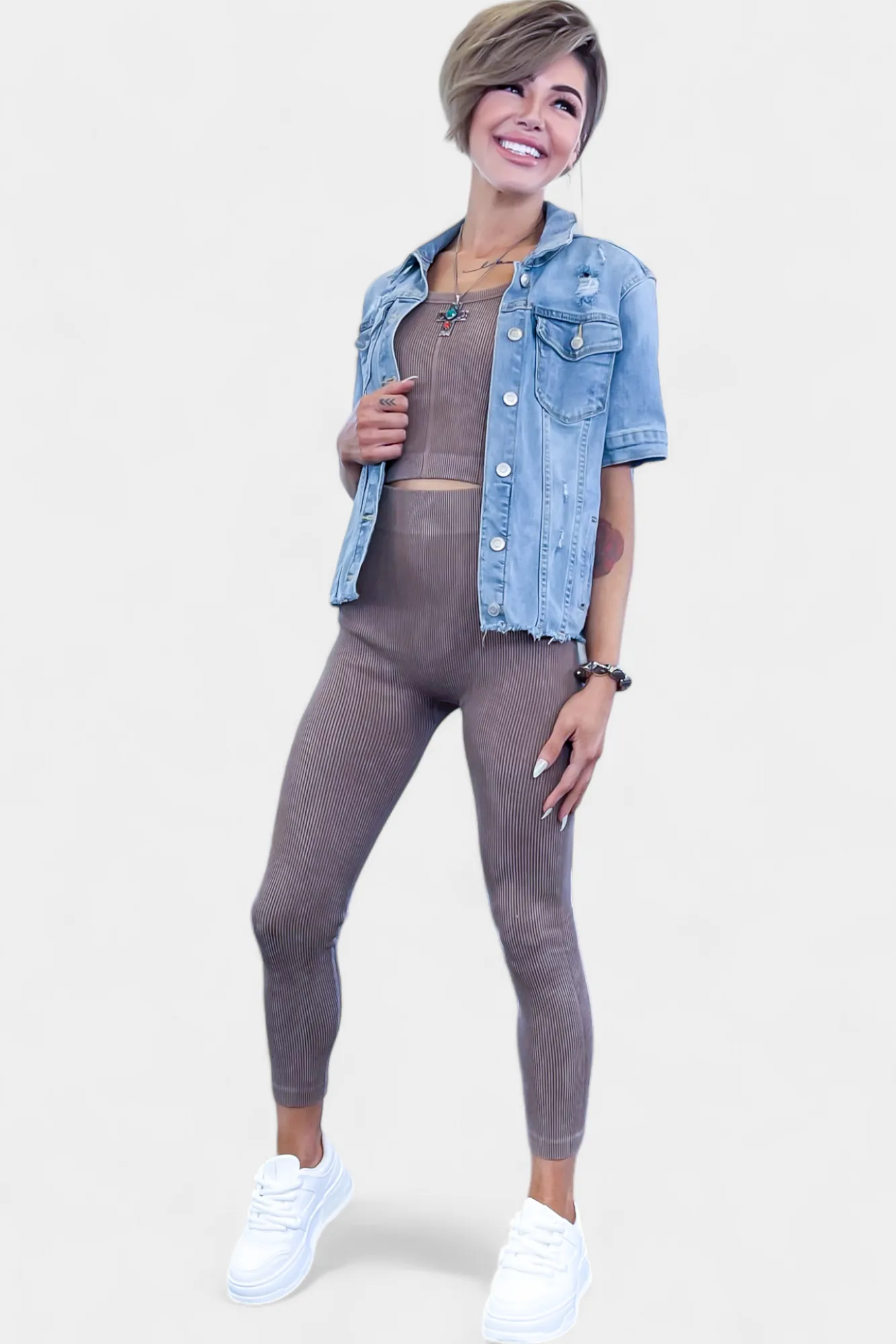 Mocha Ribbed Seamless Tank & Leggings Set