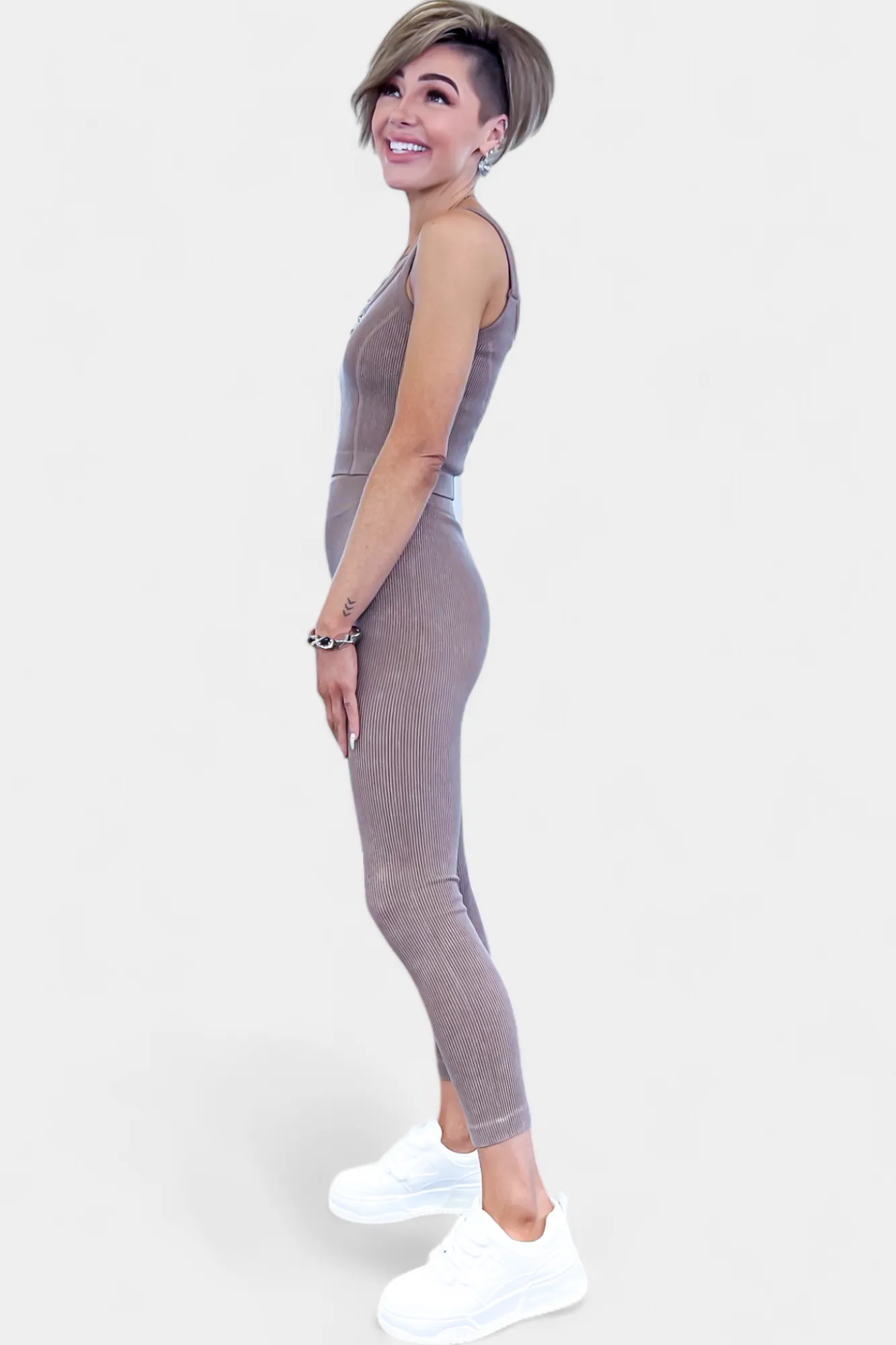 Mocha Ribbed Seamless Tank & Leggings Set