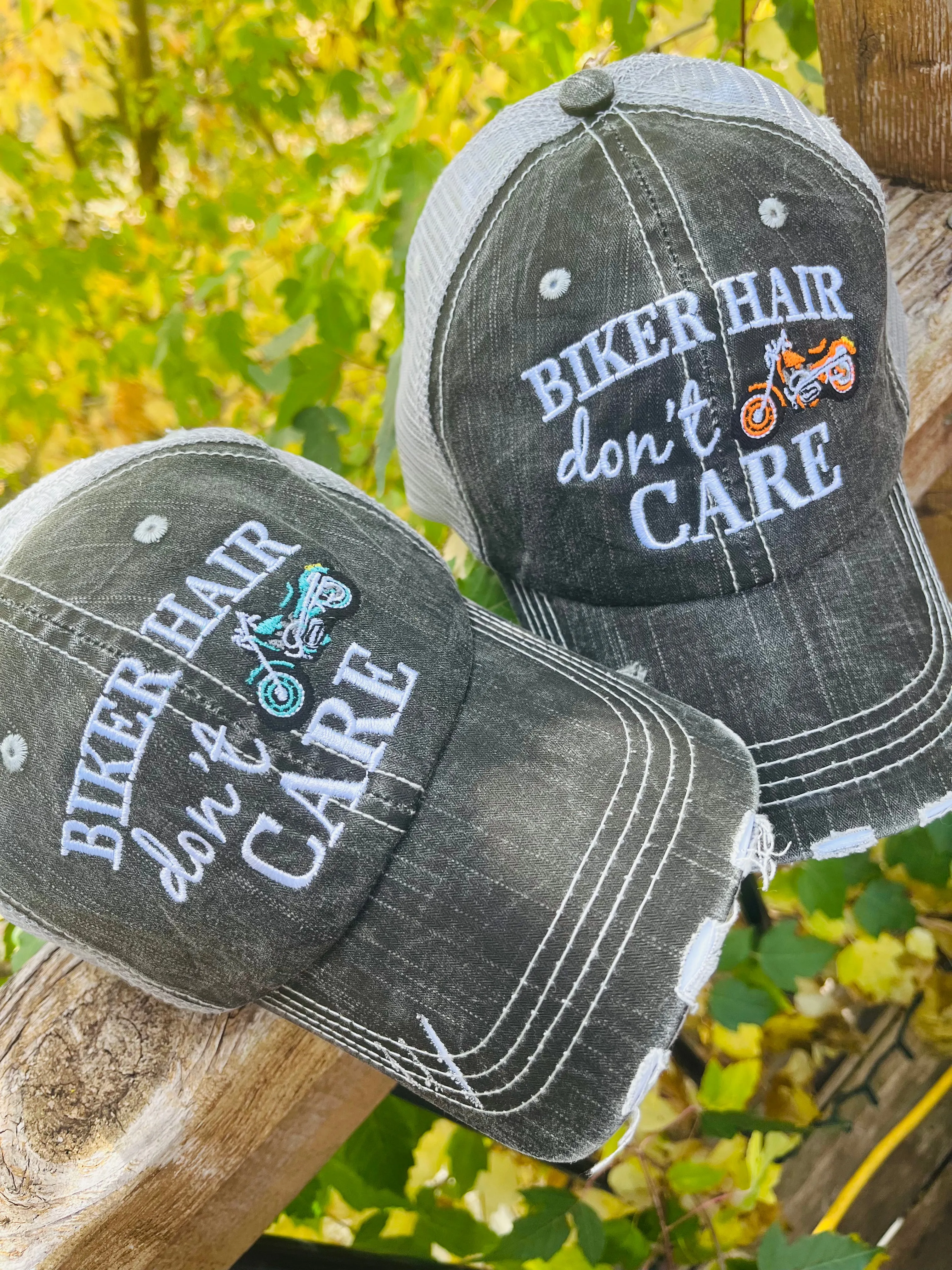 Motorcycle hats Biker hair dont care Embroidered trucker caps