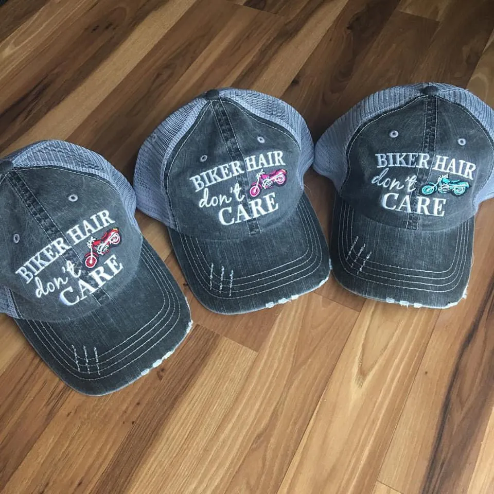 Motorcycle hats Biker hair dont care Embroidered trucker caps