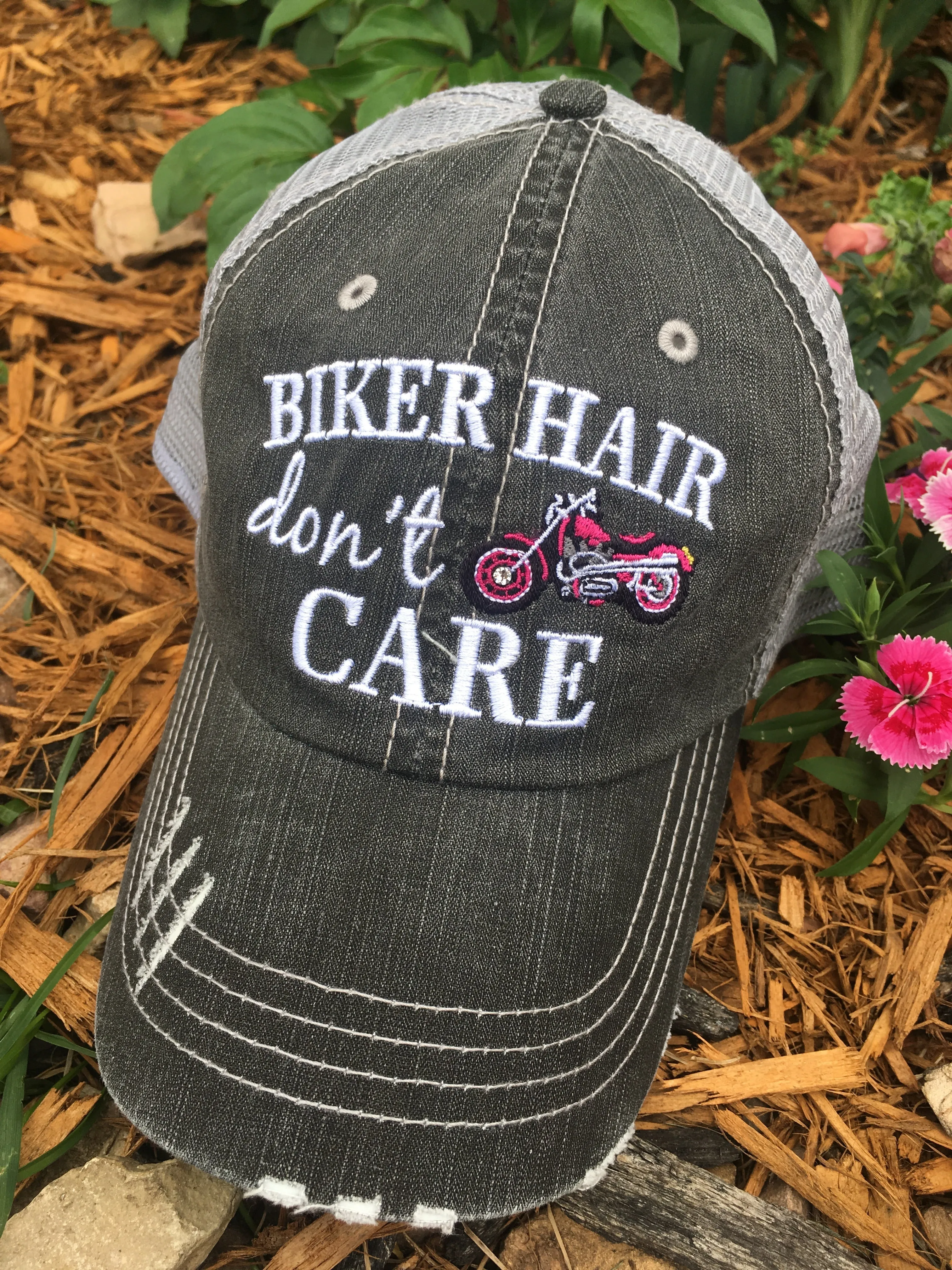 Motorcycle hats Biker hair dont care Embroidered trucker caps