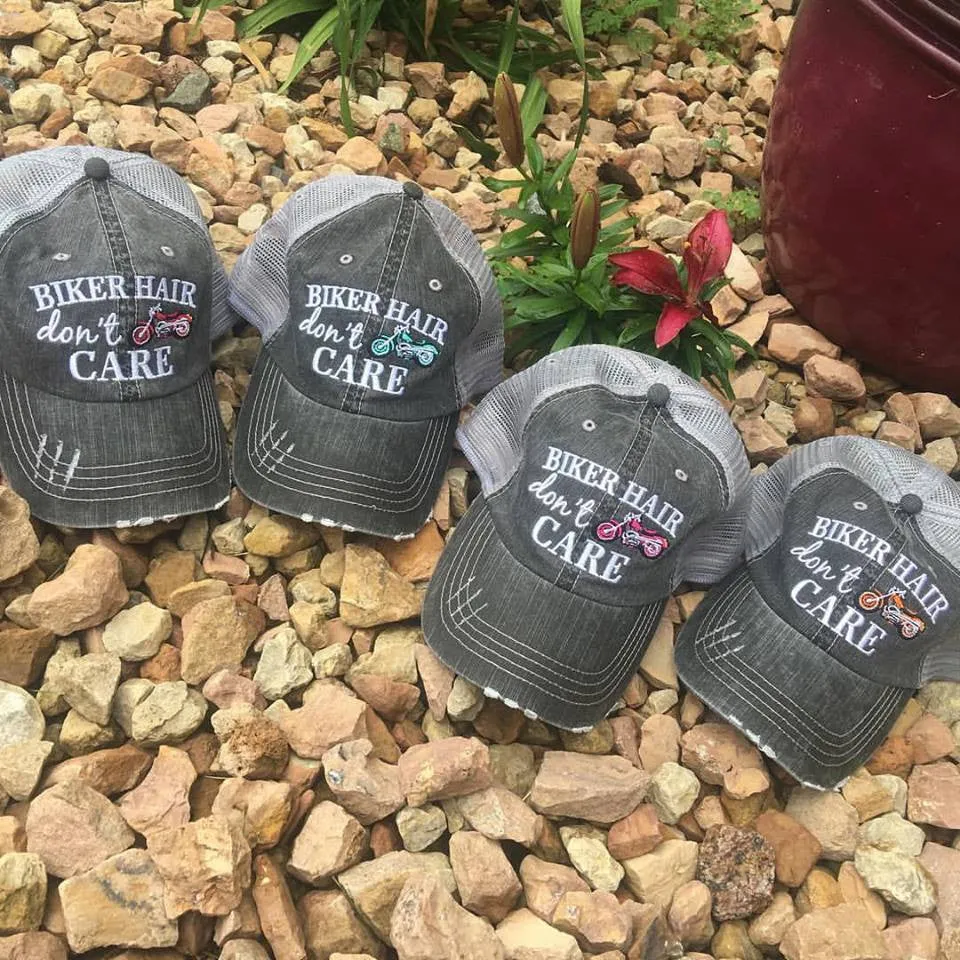 Motorcycle hats Biker hair dont care Embroidered trucker caps