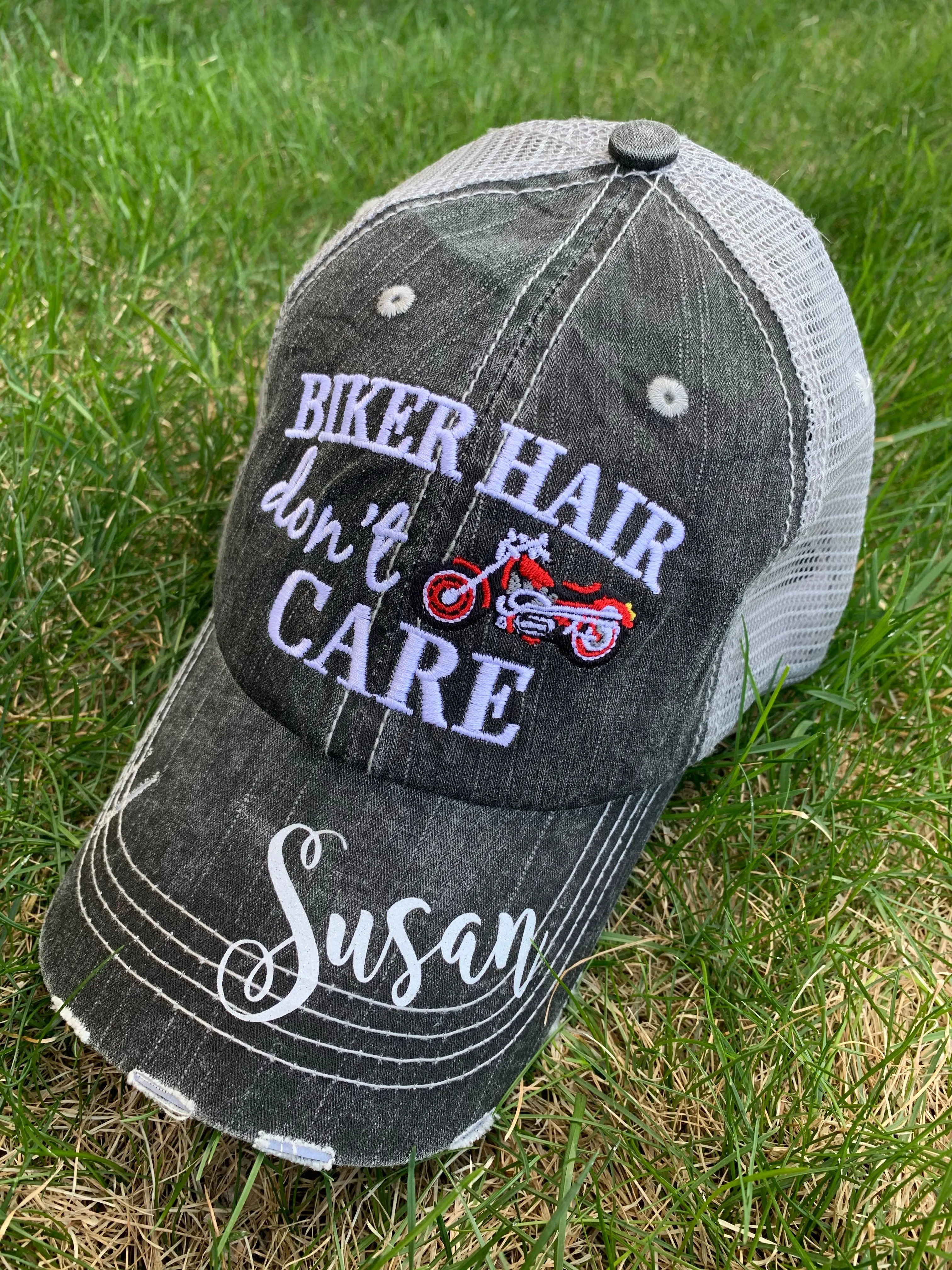 Motorcycle hats Biker hair dont care Embroidered trucker caps