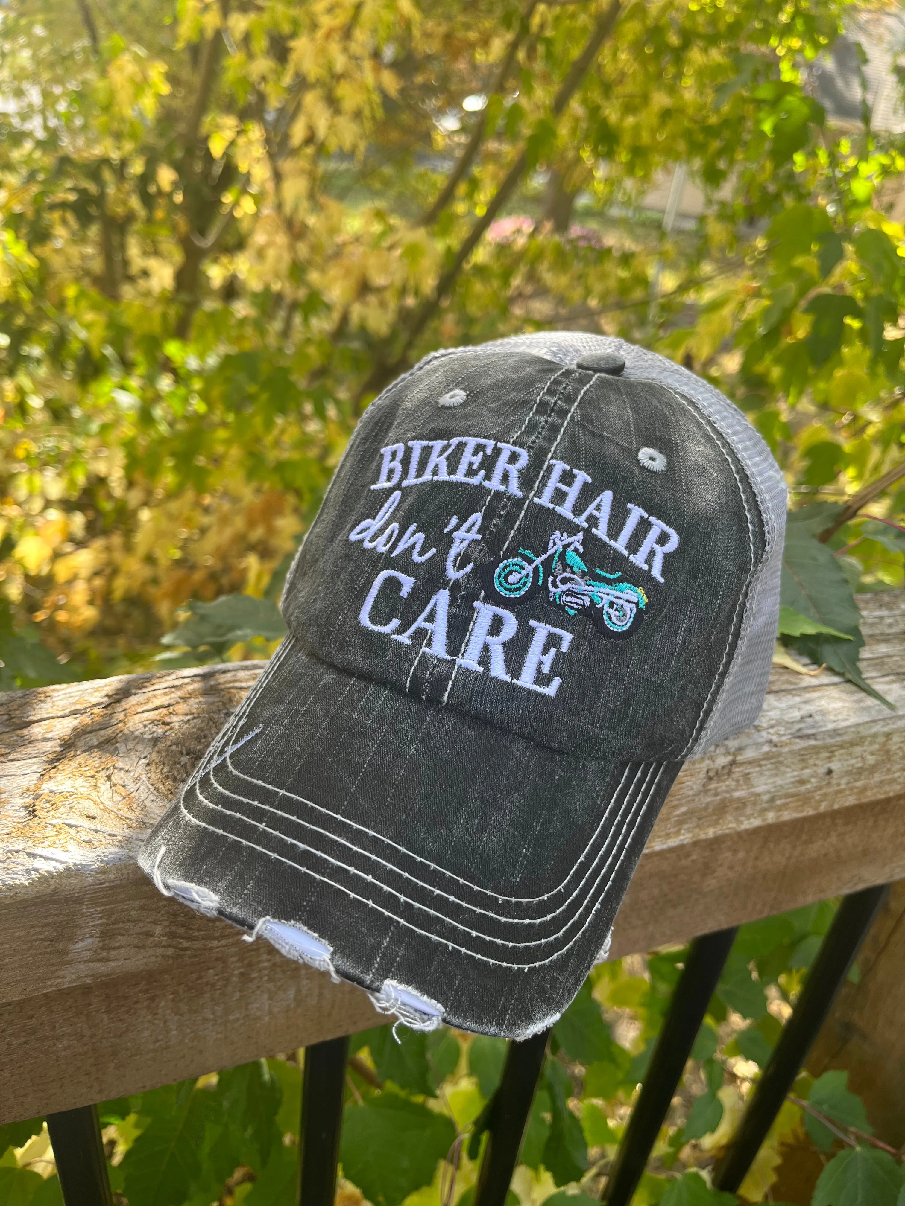 Motorcycle hats Biker hair dont care Embroidered trucker caps