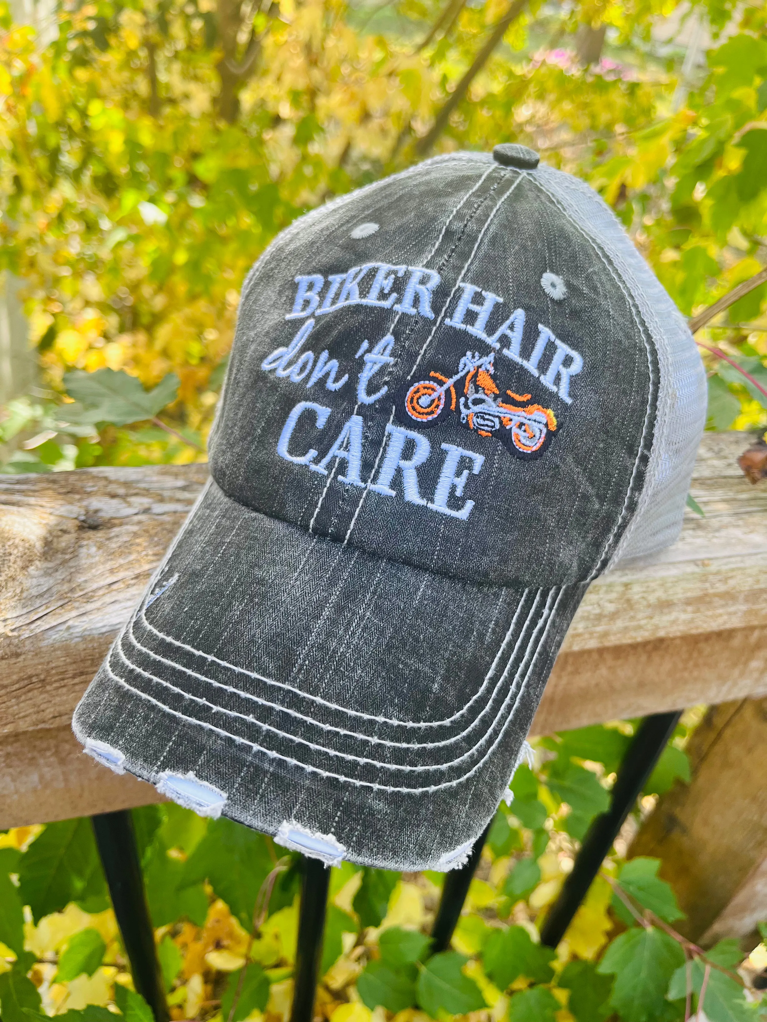 Motorcycle hats Biker hair dont care Embroidered trucker caps