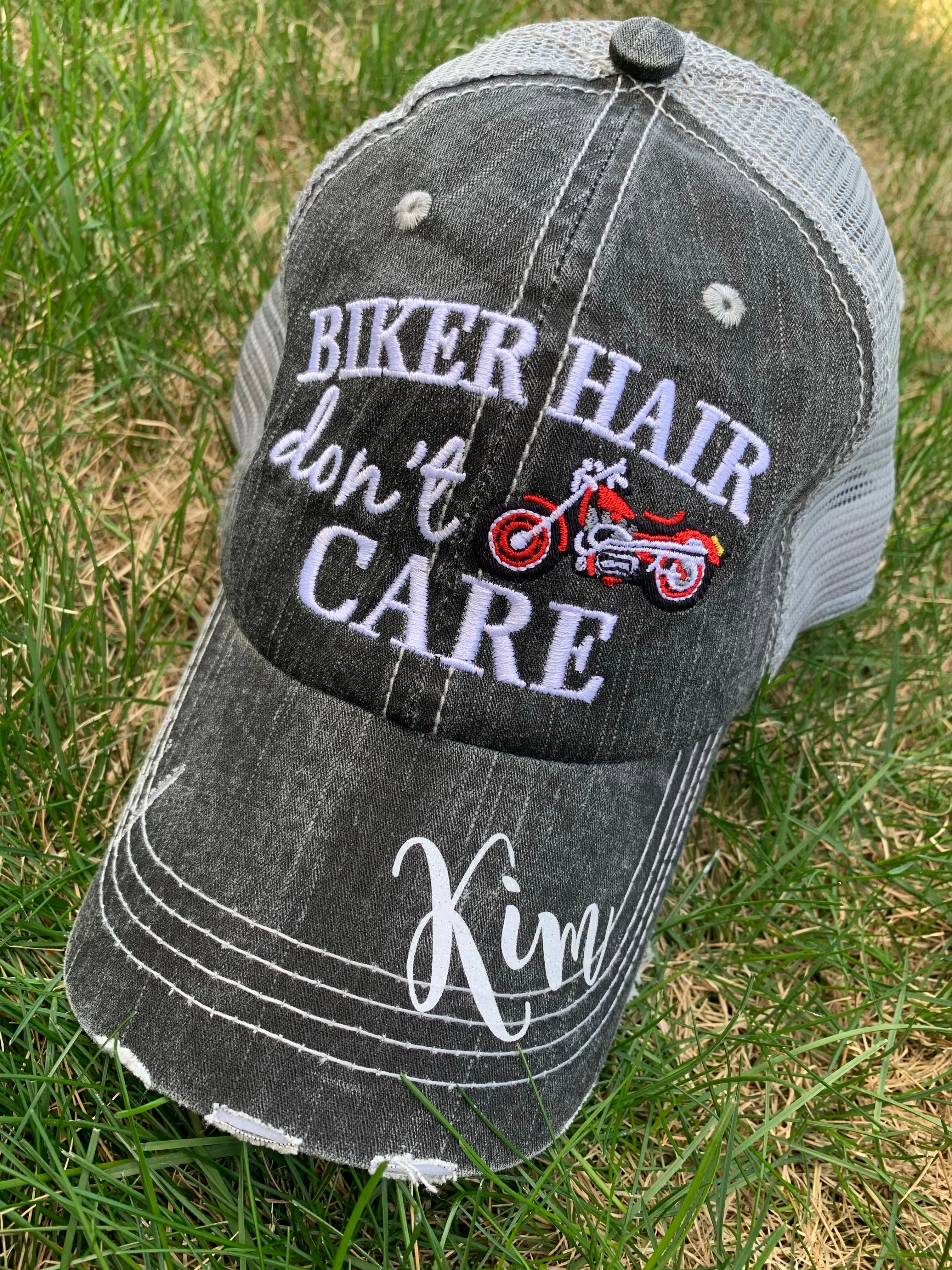 Motorcycle hats Biker hair dont care Embroidered trucker caps