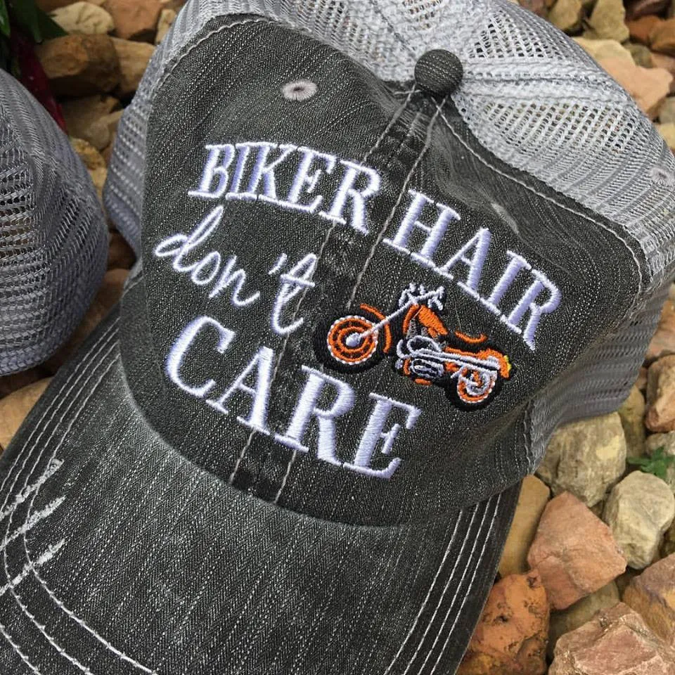 Motorcycle hats Biker hair dont care Embroidered trucker caps