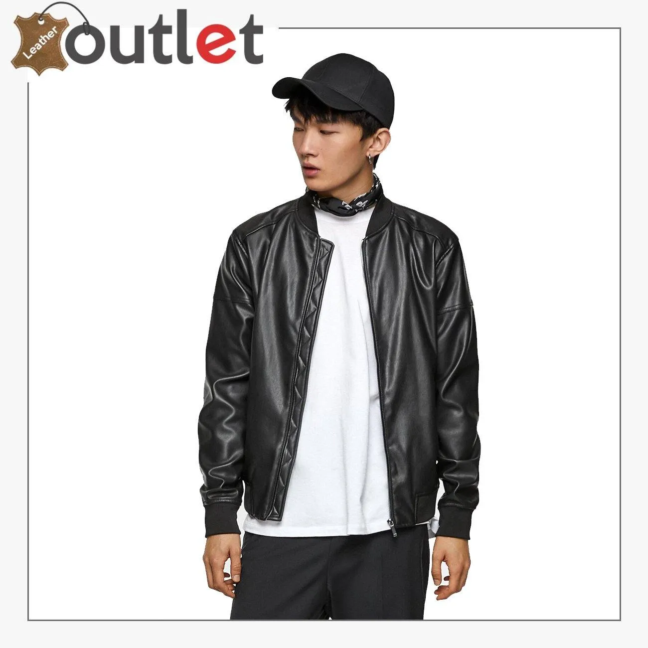 New Style Black Leather Bomber Jacket