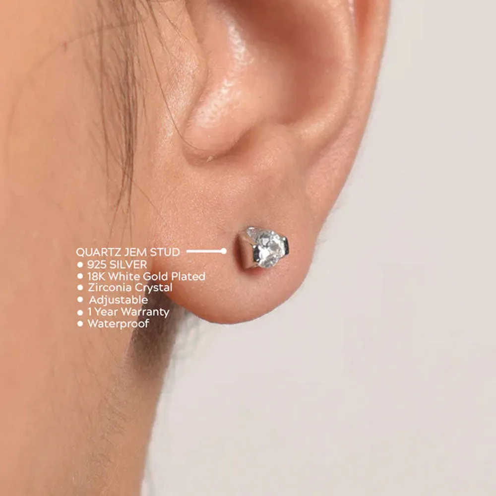 Quartz Jem Stud Earrings- 925 Silver