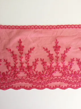 Rose Red 5.25" Wide Embroidered Lace Trim