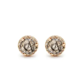 Rosette Stud Earring (Medium) - 14k Gold, Black Rutilated Quartz & Champagne Diamond