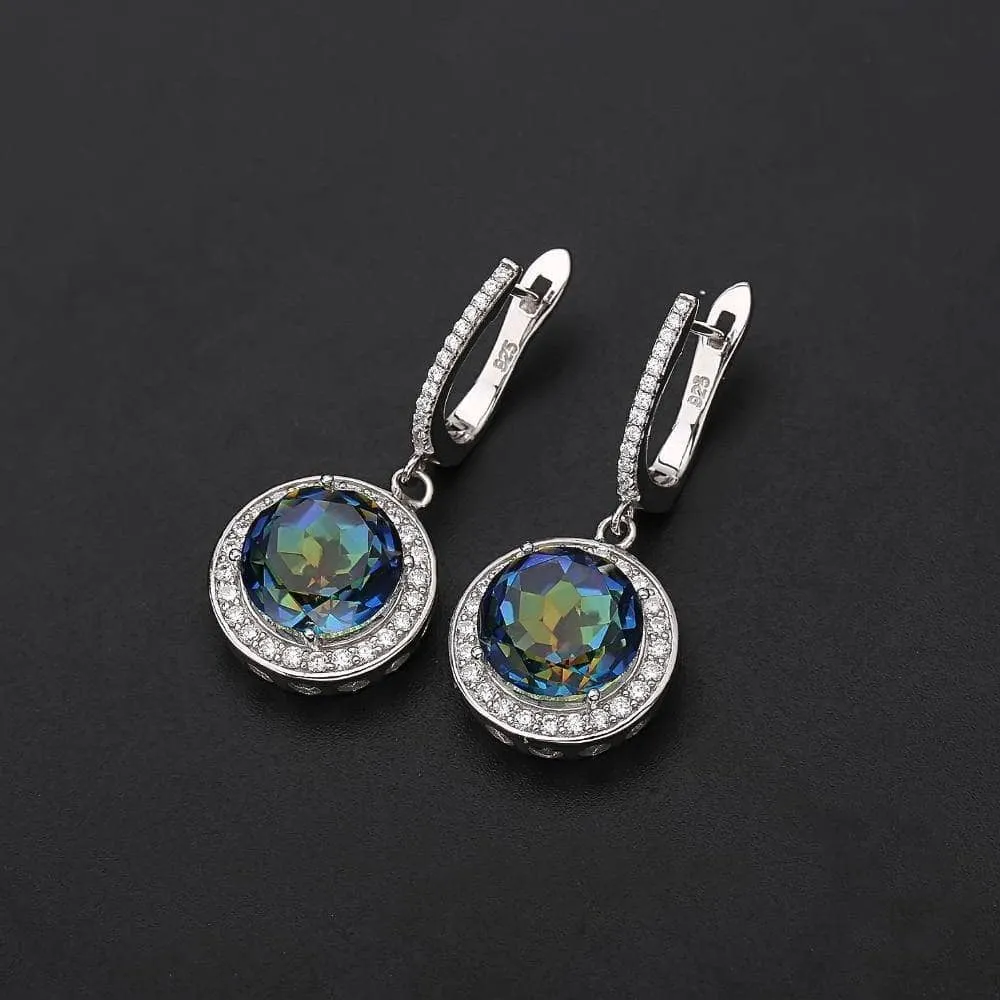 Round Cut Natural Blue Mystic Quartz Earrings