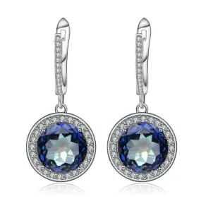 Round Cut Natural Blue Mystic Quartz Earrings