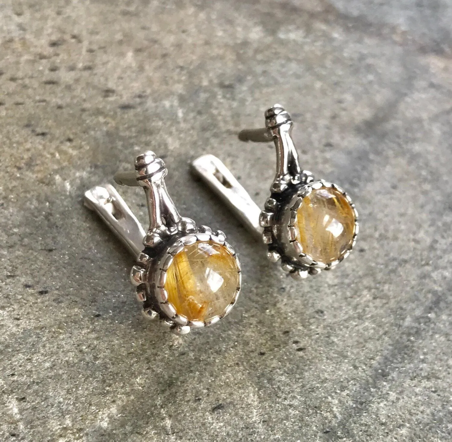 Rutilated Quartz Earrings - Yellow Flower Earrings - Quartz Drop Earrings