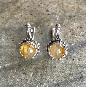 Rutilated Quartz Earrings - Yellow Flower Earrings - Quartz Drop Earrings