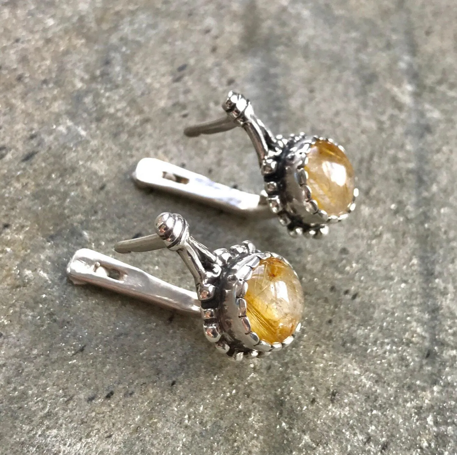 Rutilated Quartz Earrings - Yellow Flower Earrings - Quartz Drop Earrings