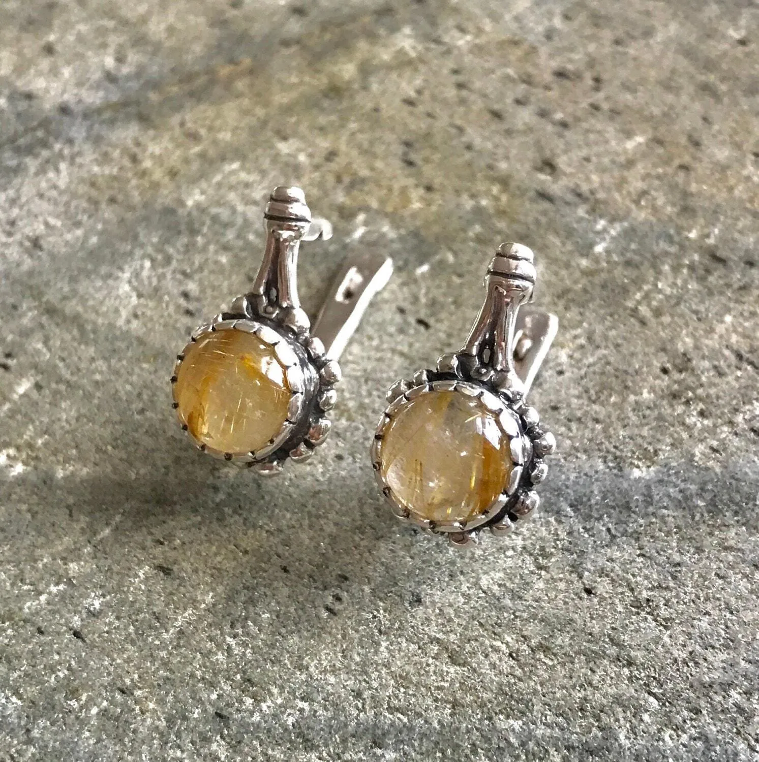 Rutilated Quartz Earrings - Yellow Flower Earrings - Quartz Drop Earrings