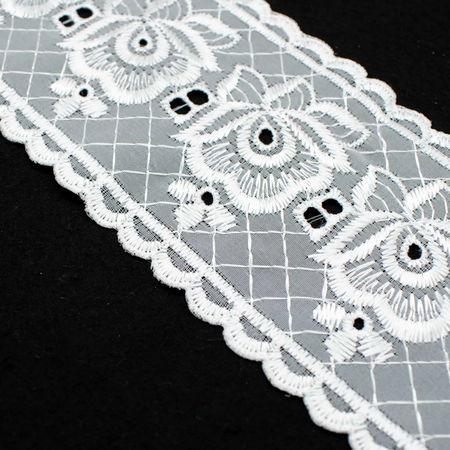 Scalloped Floral Embroidered Voile White Lace Trim 10cm