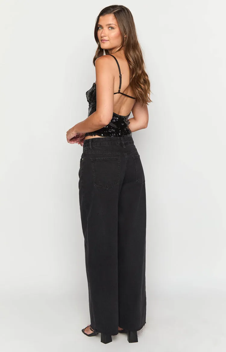 She's Yours Black Wide Leg Boyfriend Jeans