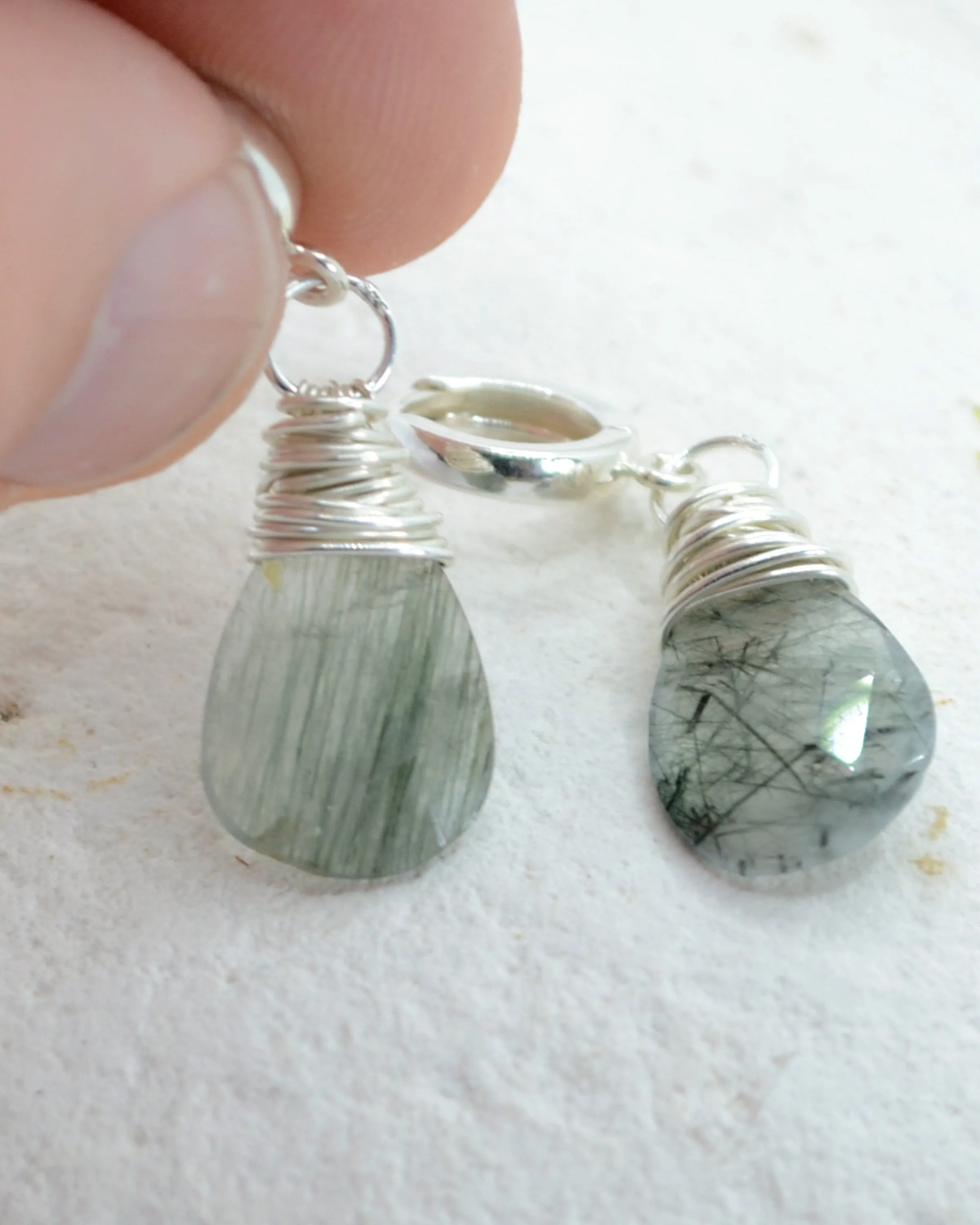 Silver wire wrapped green crystal quartz earrings, teardrop stone, bohemian vibe earrings, romantic gift