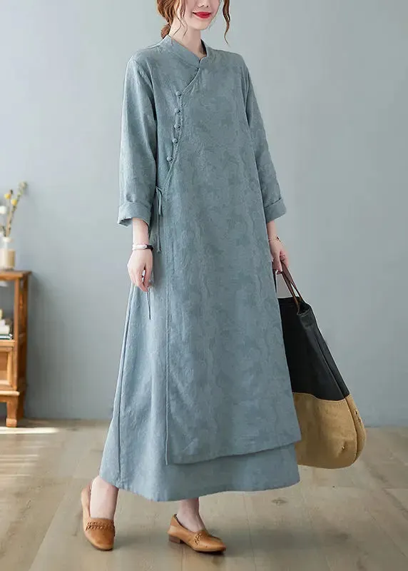 Stand Collar Lace Cotton Long Dresses