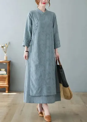 Stand Collar Lace Cotton Long Dresses