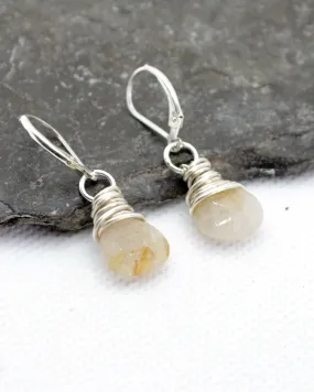 Sterling silver and rutilated quartz earrings, minimalist silver and quartz earrings, summer jewellery