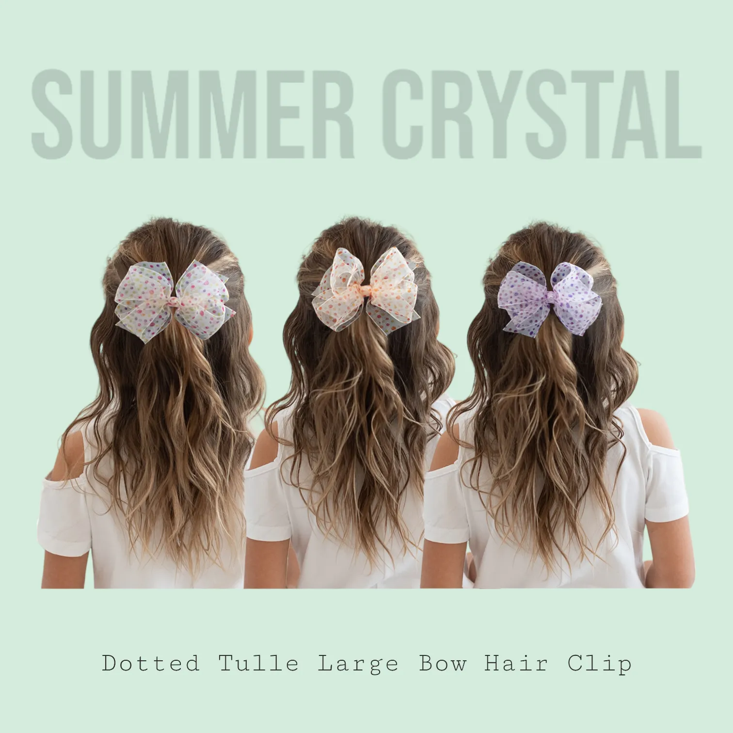 Summer Crystal Dotted Tulle Large Bow Hair Clip