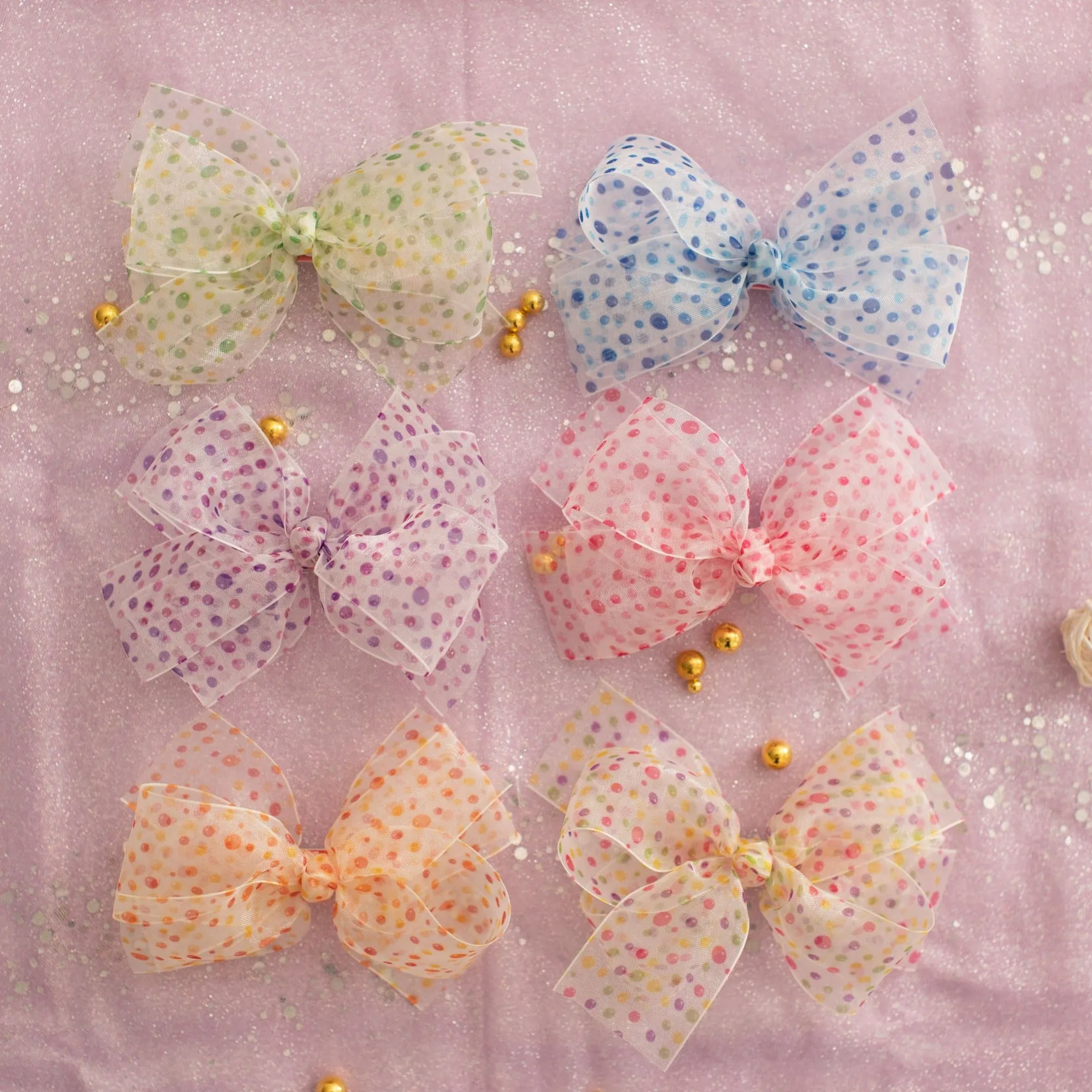 Summer Crystal Dotted Tulle Large Bow Hair Clip