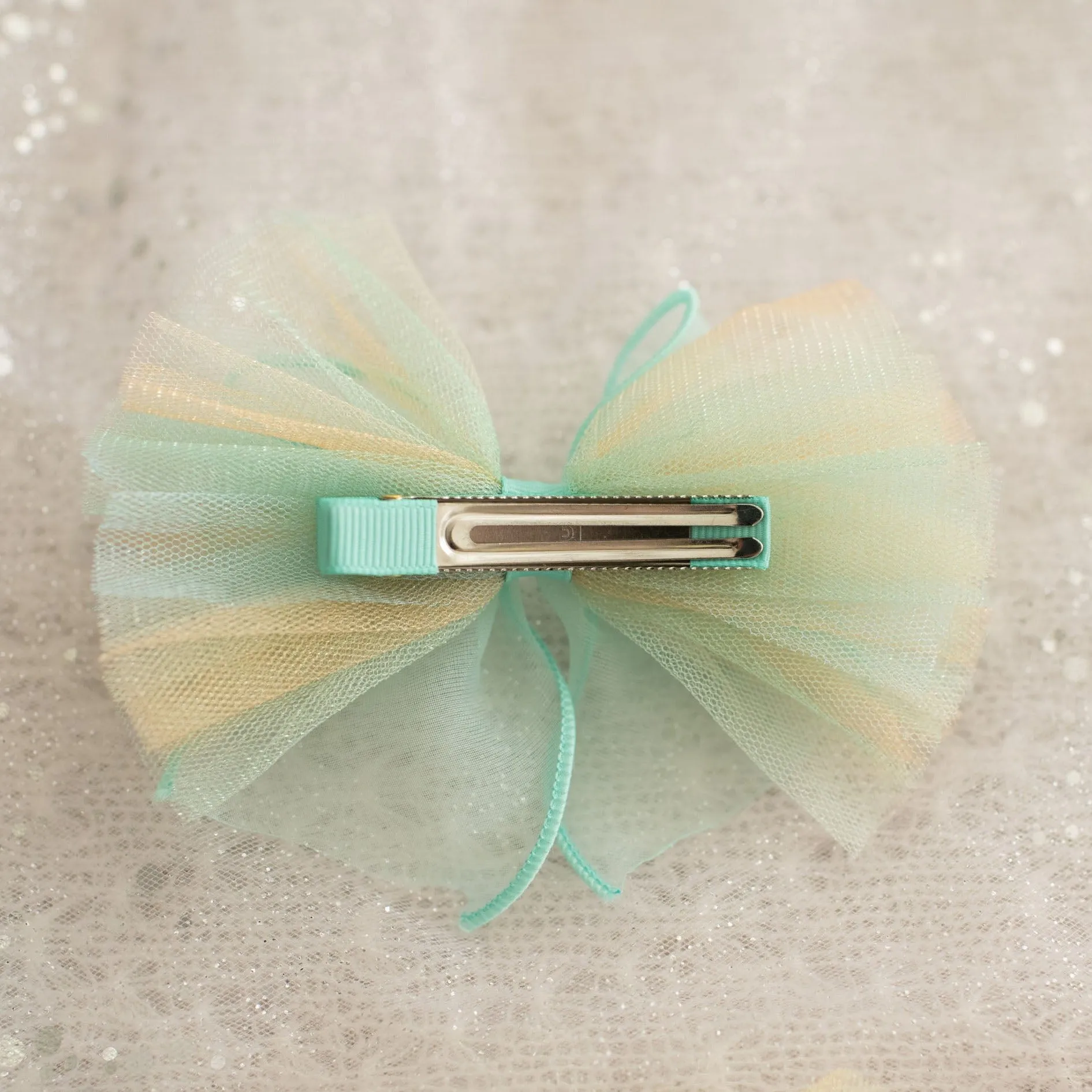 Summer Crystal Organza Tulle Large Bow Hair Clip