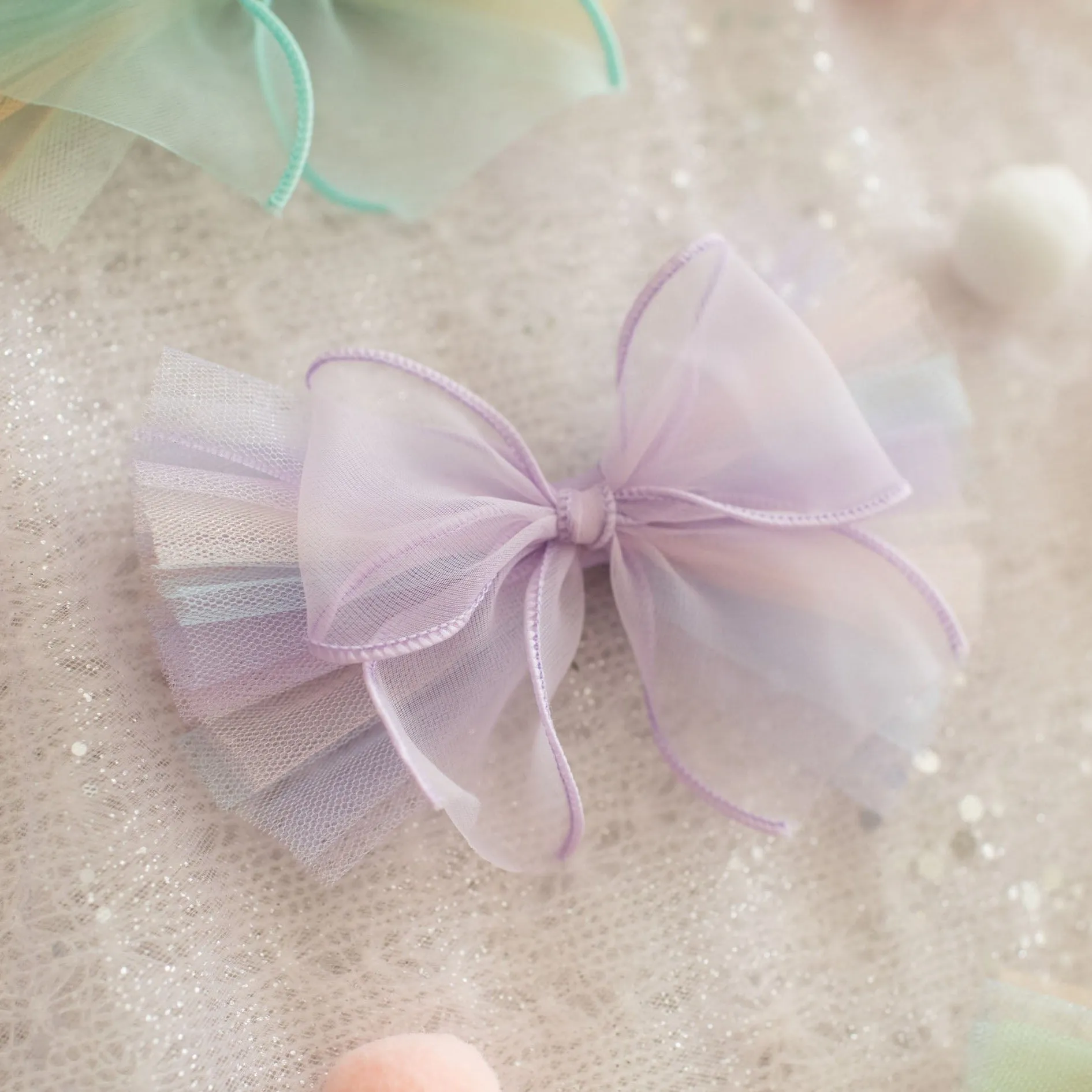 Summer Crystal Organza Tulle Large Bow Hair Clip