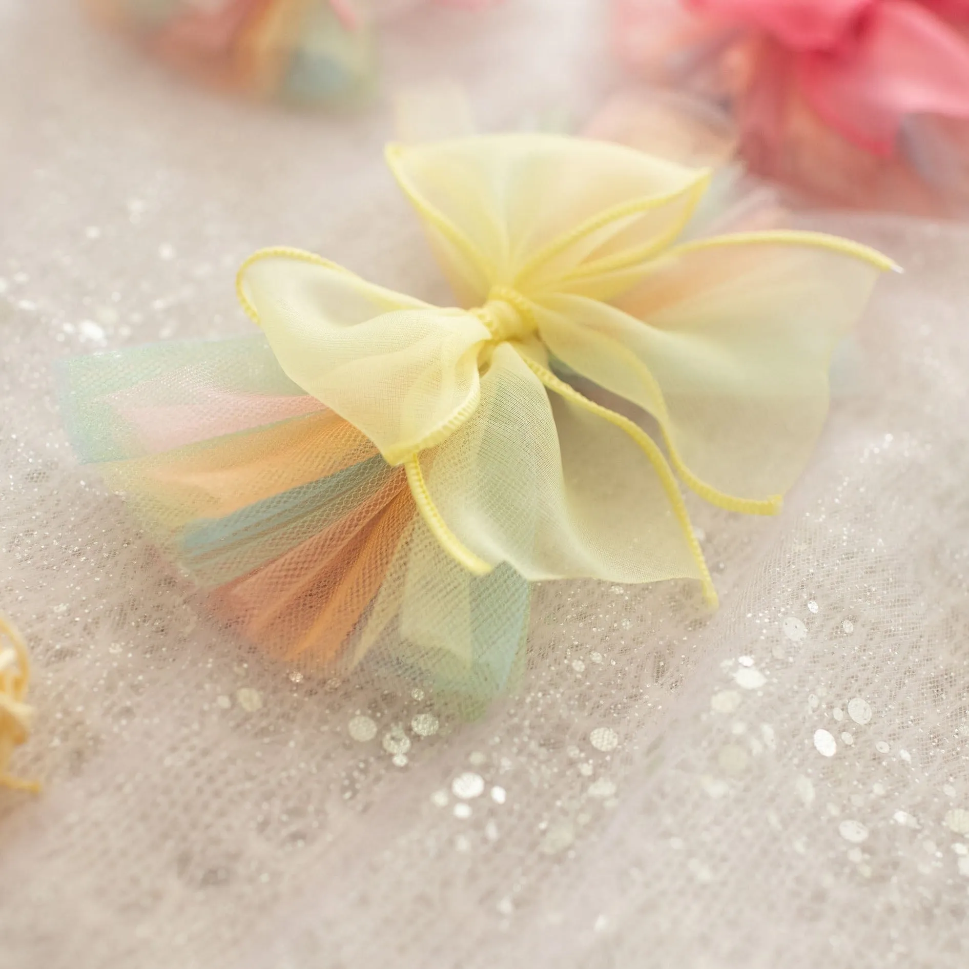 Summer Crystal Organza Tulle Large Bow Hair Clip